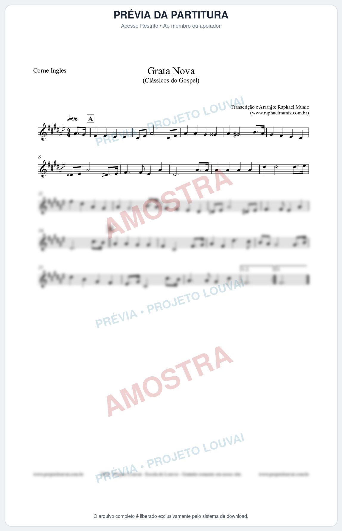 Prévia protegida da primeira página da partitura Partitura para Corne Inglês - Grata Nova - Harpa Cristã 18 (Tom G#m) - Clássicos do Gospel