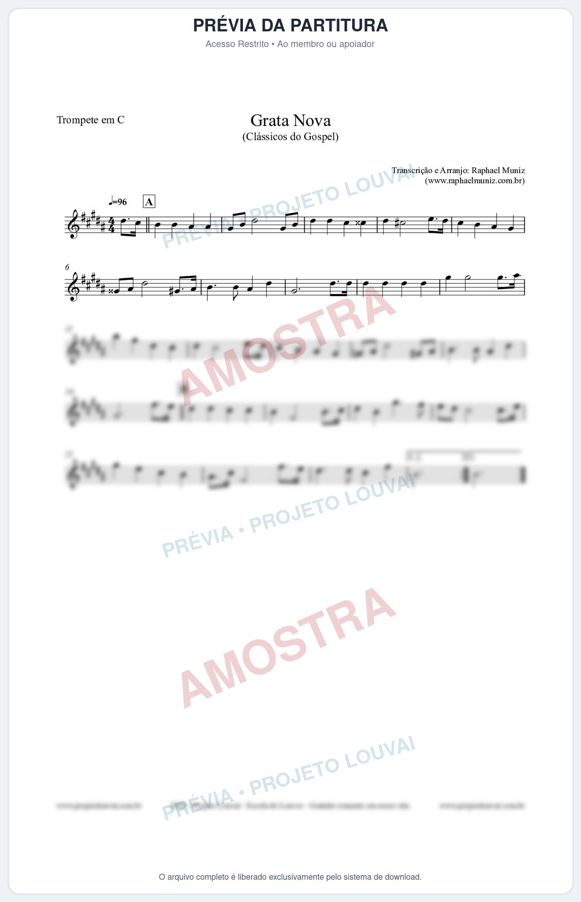 Prévia protegida da primeira página da partitura Partitura para Trompete em C - Grata Nova - Harpa Cristã 18 (Tom G#m) - Clássicos do Gospel