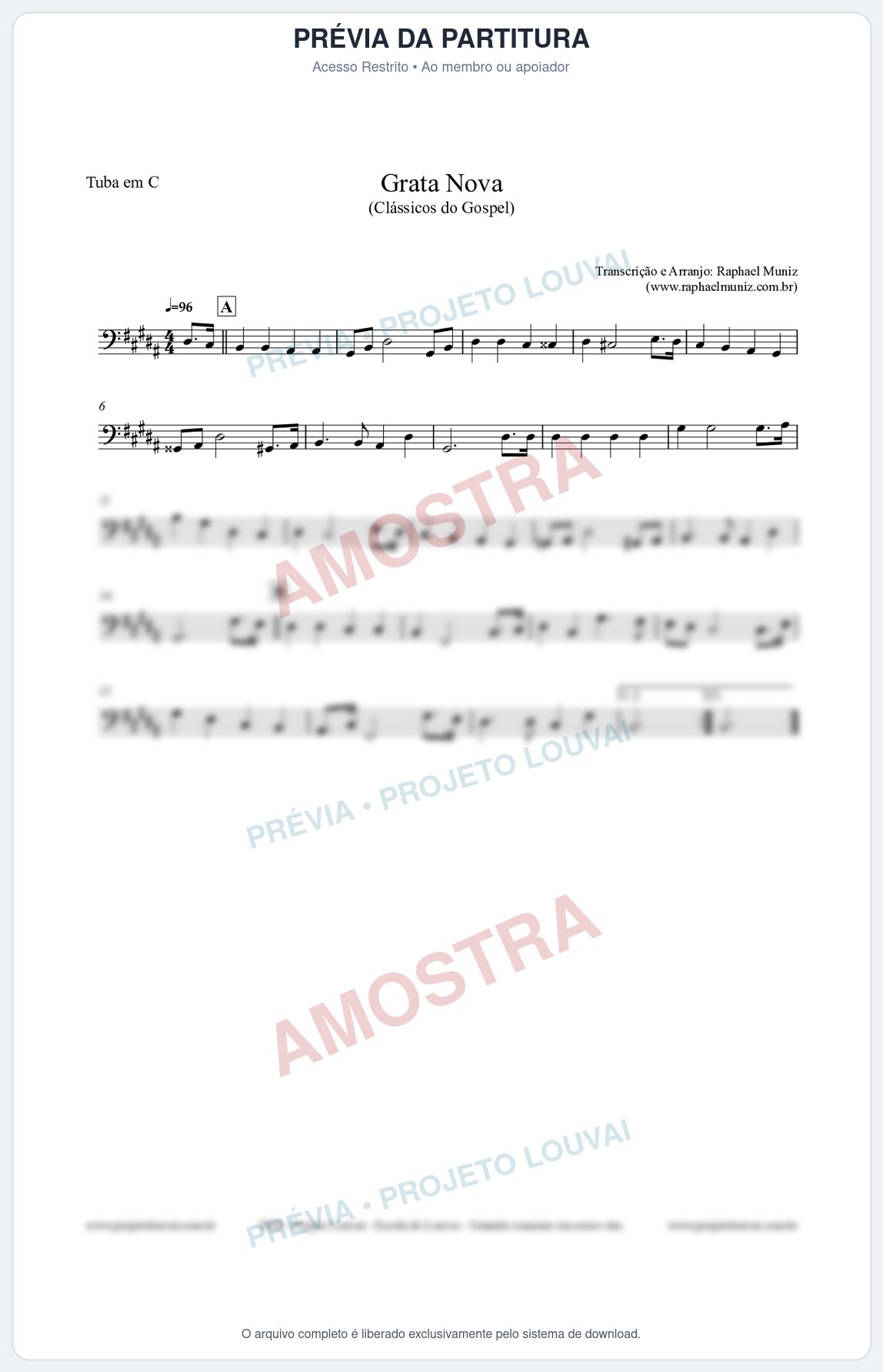 Prévia protegida da primeira página da partitura Partitura para Tuba em C - Grata Nova - Harpa Cristã 18 (Tom G#m) - Clássicos do Gospel