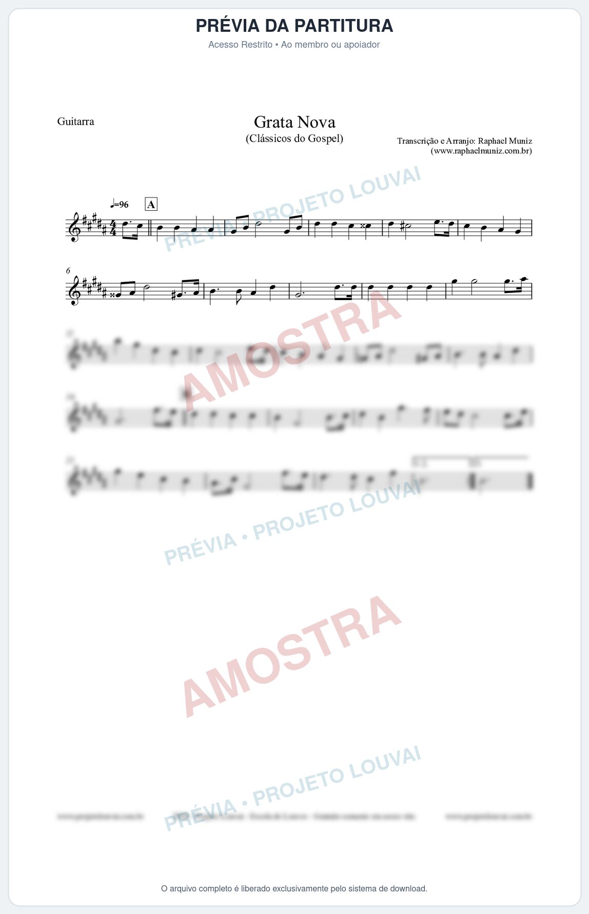 Prévia protegida da primeira página da partitura Partitura para Guitarra - Grata Nova - Harpa Cristã 18 (Tom G#m) - Clássicos do Gospel