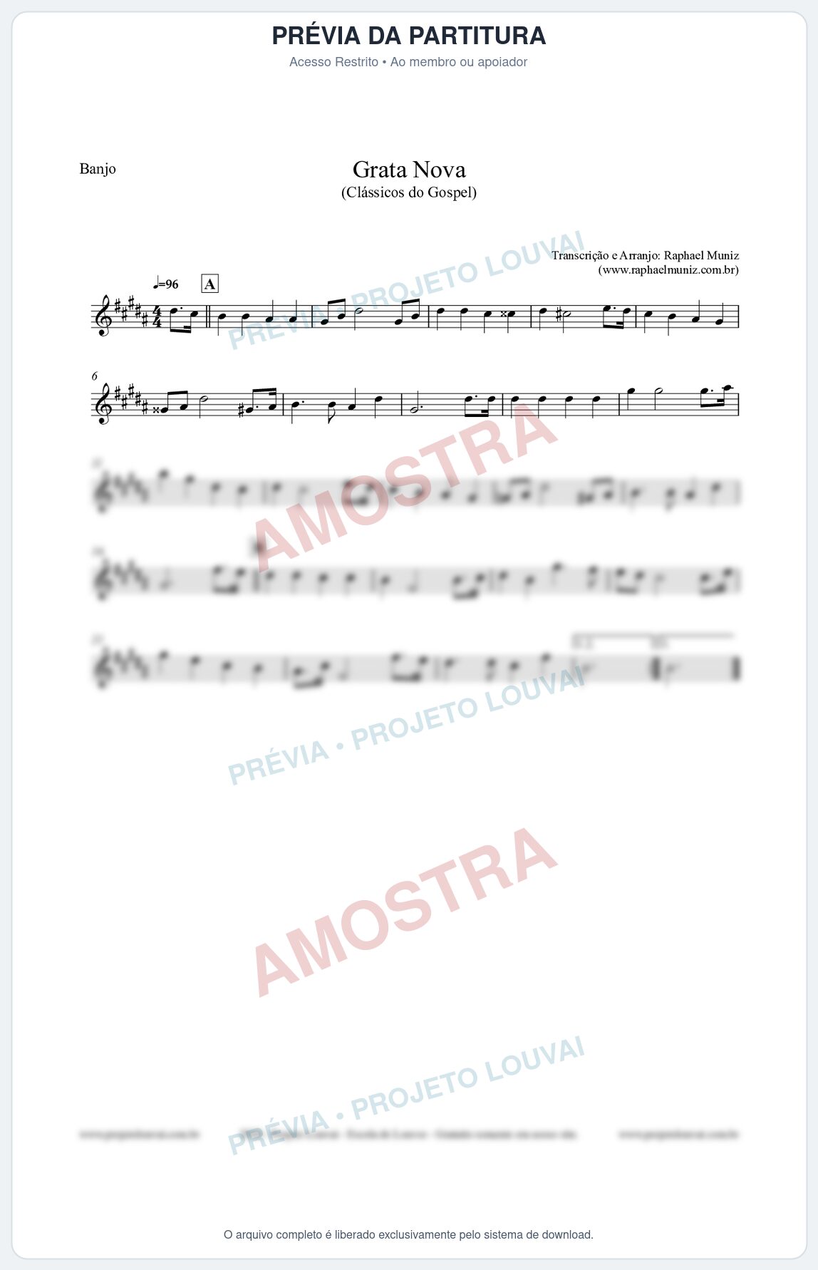 Prévia protegida da primeira página da partitura Partitura para Banjo - Grata Nova - Harpa Cristã 18 (Tom G#m) - Clássicos do Gospel