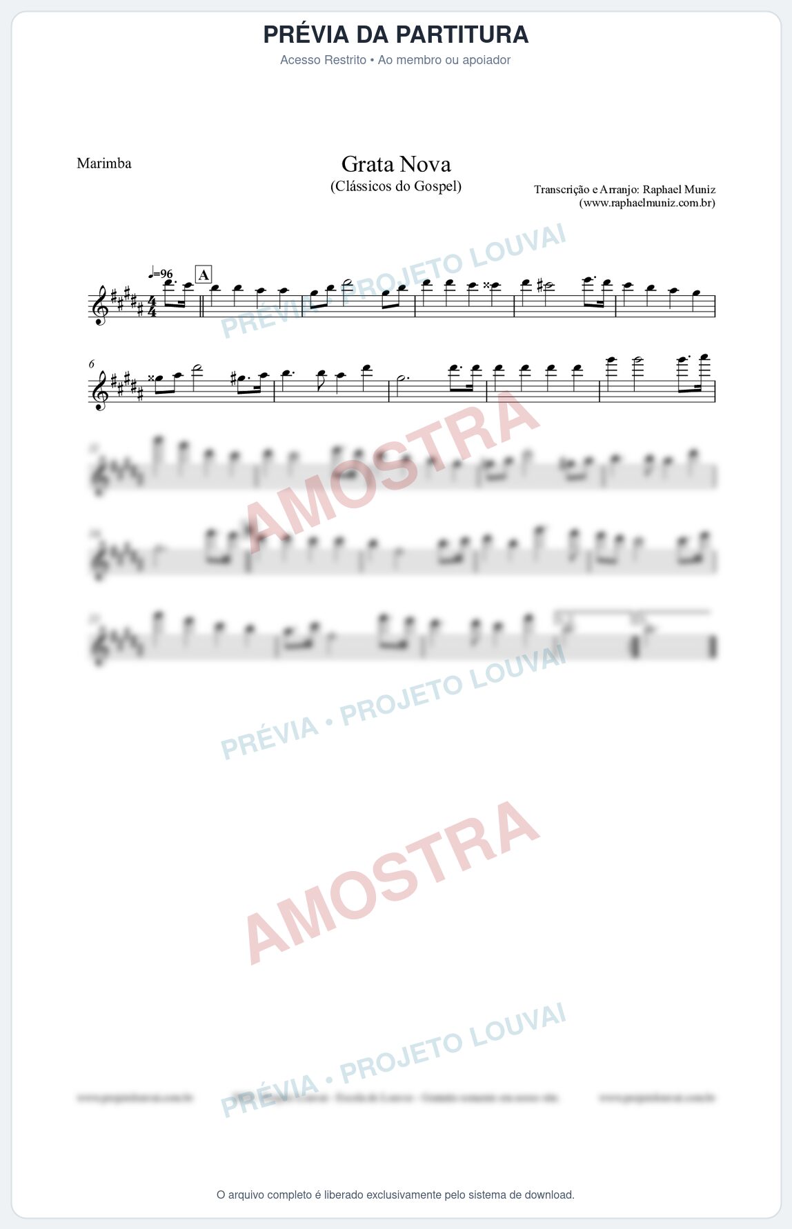 Prévia protegida da primeira página da partitura Partitura para Marimba - Grata Nova - Harpa Cristã 18 (Tom G#m) - Clássicos do Gospel