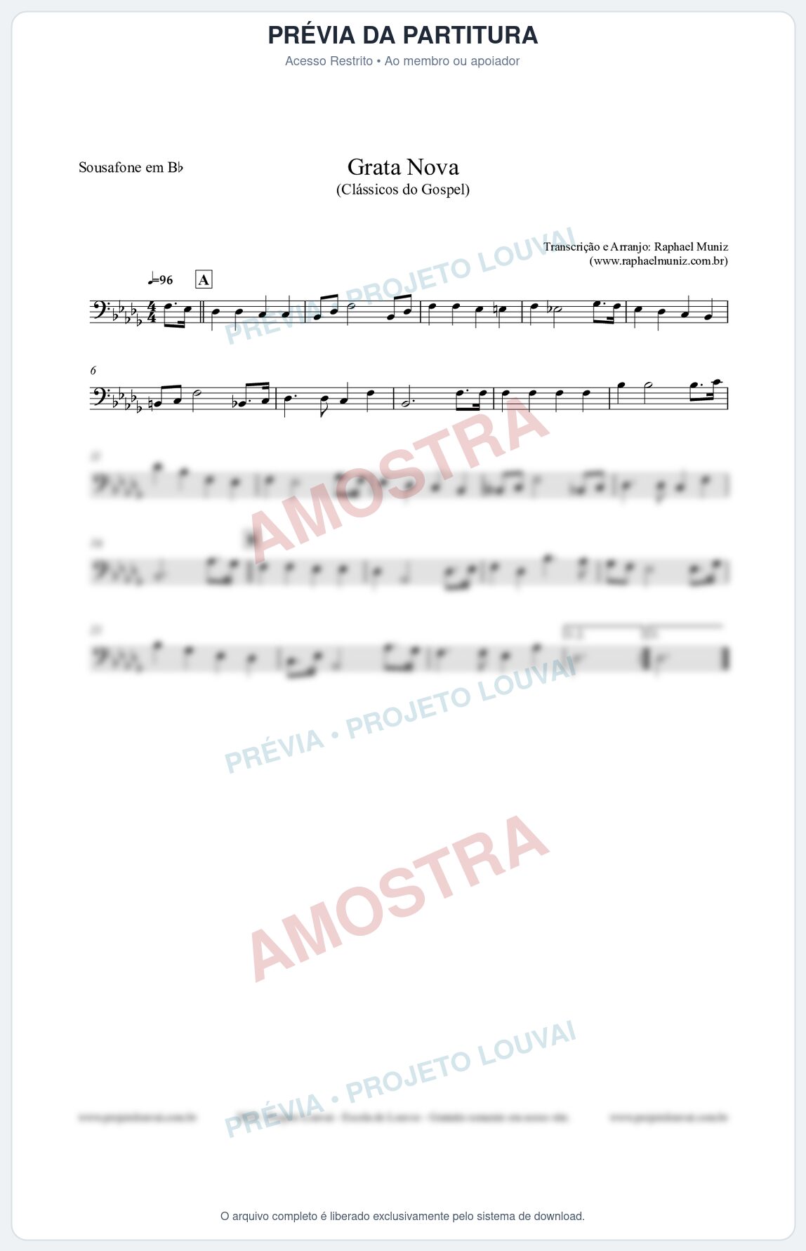Prévia protegida da primeira página da partitura Partitura para Sousafone em Bb - Grata Nova - Harpa Cristã 18 (Tom G#m) - Clássicos do Gospel
