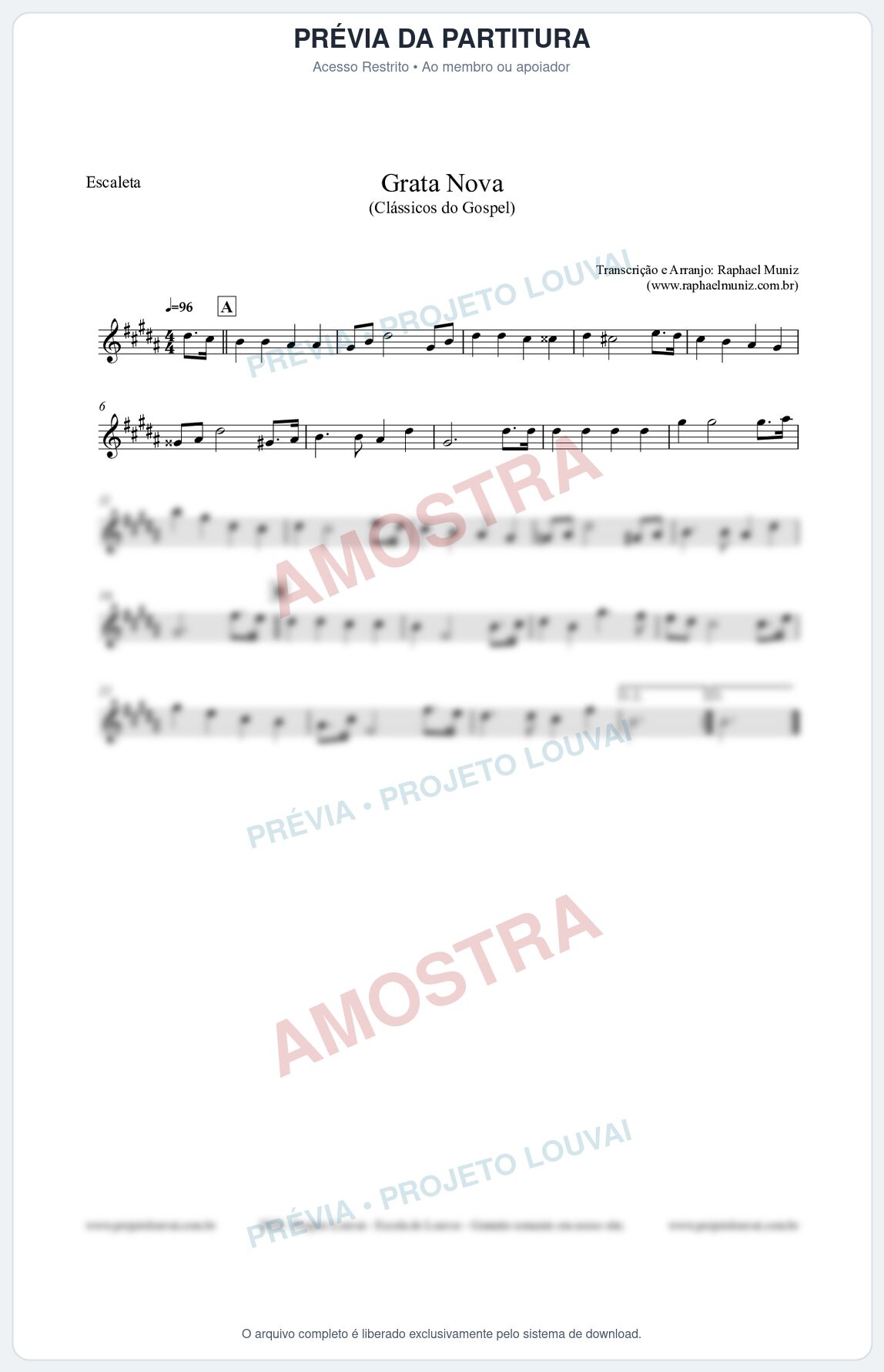 Prévia protegida da primeira página da partitura Partitura para Escaleta - Grata Nova - Harpa Cristã 18 (Tom G#m) - Clássicos do Gospel
