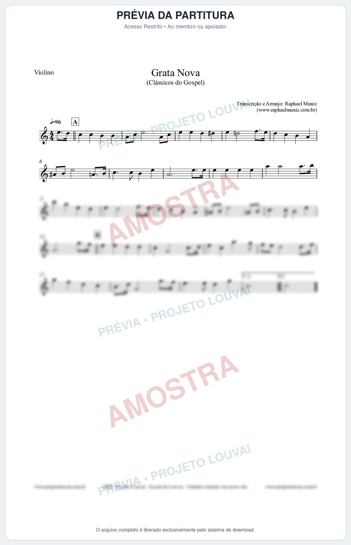 Prévia protegida da primeira página da partitura Partitura para Violino - Grata Nova - Harpa Cristã 18 (Tom Am) - Clássicos do Gospel