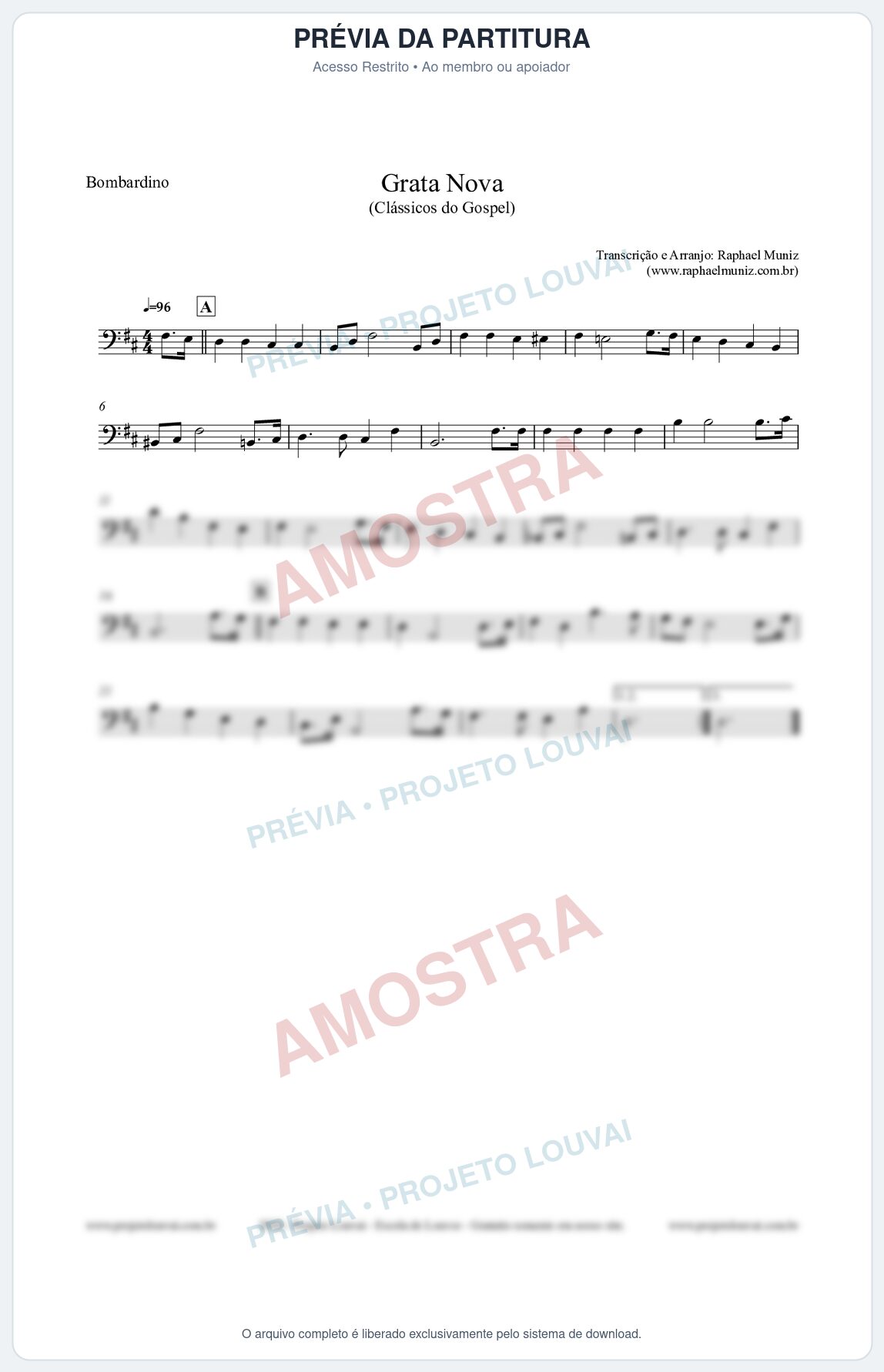 Prévia protegida da primeira página da partitura Partitura para Bombardino - Grata Nova - Harpa Cristã 18 (Tom Am) - Clássicos do Gospel