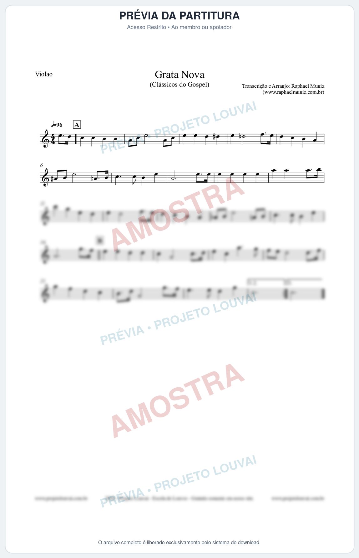 Prévia protegida da primeira página da partitura Partitura para Violão - Grata Nova - Harpa Cristã 18 (Tom Am) - Clássicos do Gospel