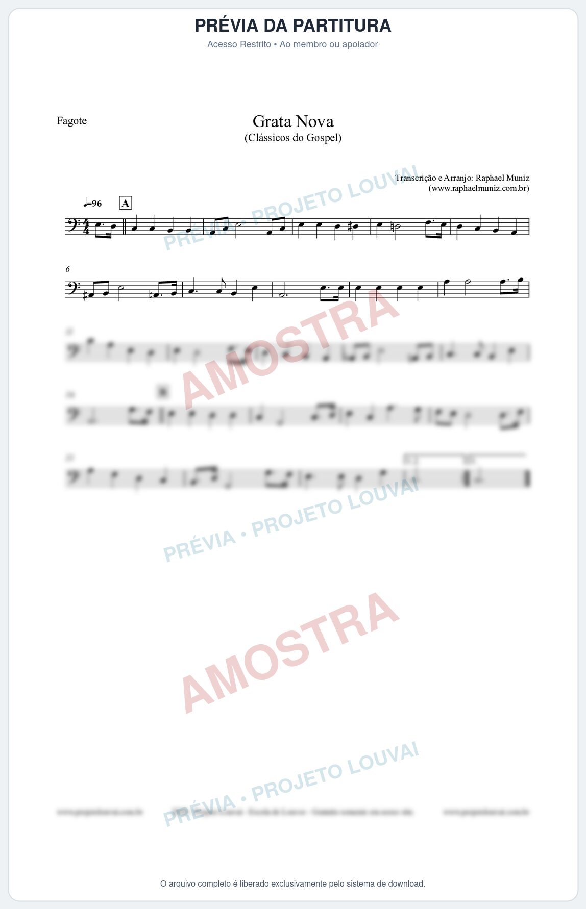 Prévia protegida da primeira página da partitura Partitura para Fagote - Grata Nova - Harpa Cristã 18 (Tom Am) - Clássicos do Gospel