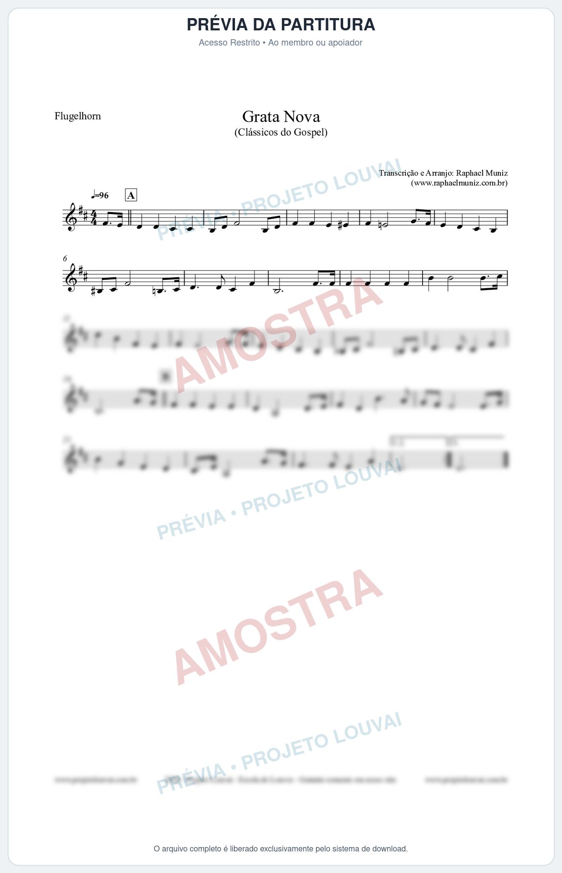 Prévia protegida da primeira página da partitura Partitura para Flugelhorn - Grata Nova - Harpa Cristã 18 (Tom Am) - Clássicos do Gospel