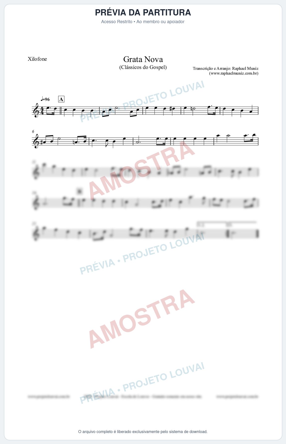 Prévia protegida da primeira página da partitura Partitura para Xilofone - Grata Nova - Harpa Cristã 18 (Tom Am) - Clássicos do Gospel