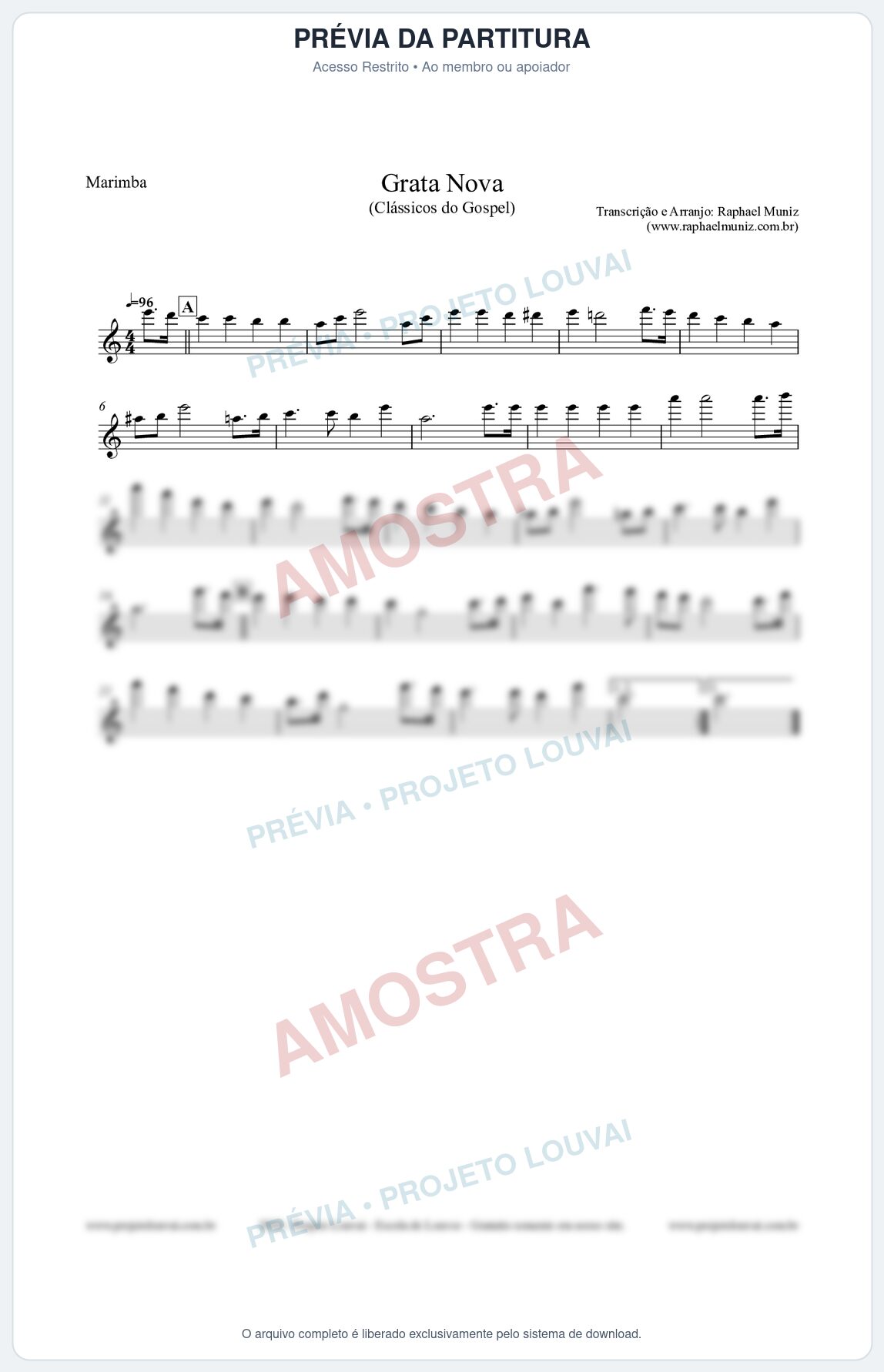 Prévia protegida da primeira página da partitura Partitura para Marimba - Grata Nova - Harpa Cristã 18 (Tom Am) - Clássicos do Gospel