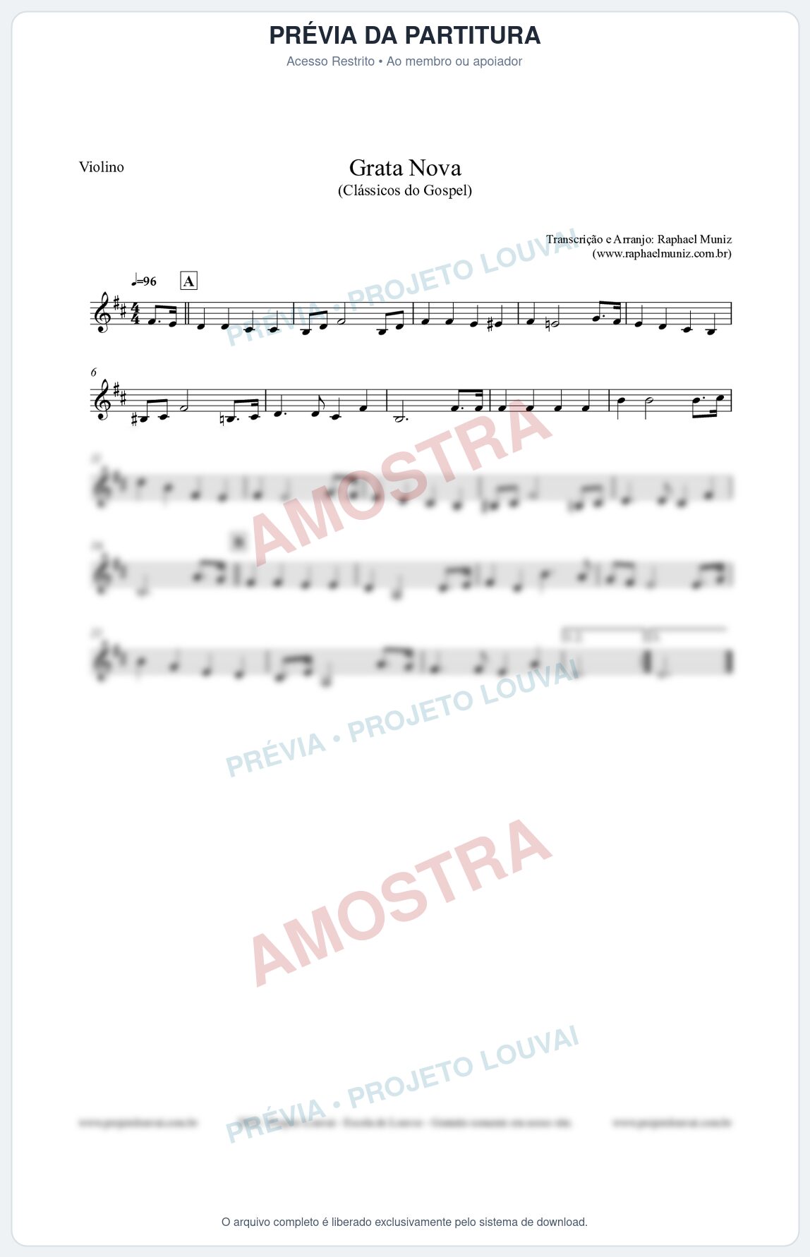 Prévia protegida da primeira página da partitura Partitura para Violino - Grata Nova - Harpa Cristã 18 (Tom Bm) - Clássicos do Gospel