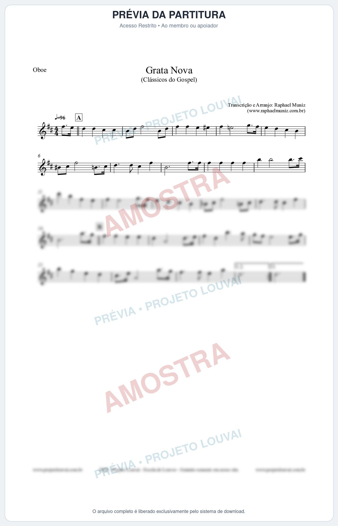 Prévia protegida da primeira página da partitura Partitura para Oboé - Grata Nova - Harpa Cristã 18 (Tom Bm) - Clássicos do Gospel
