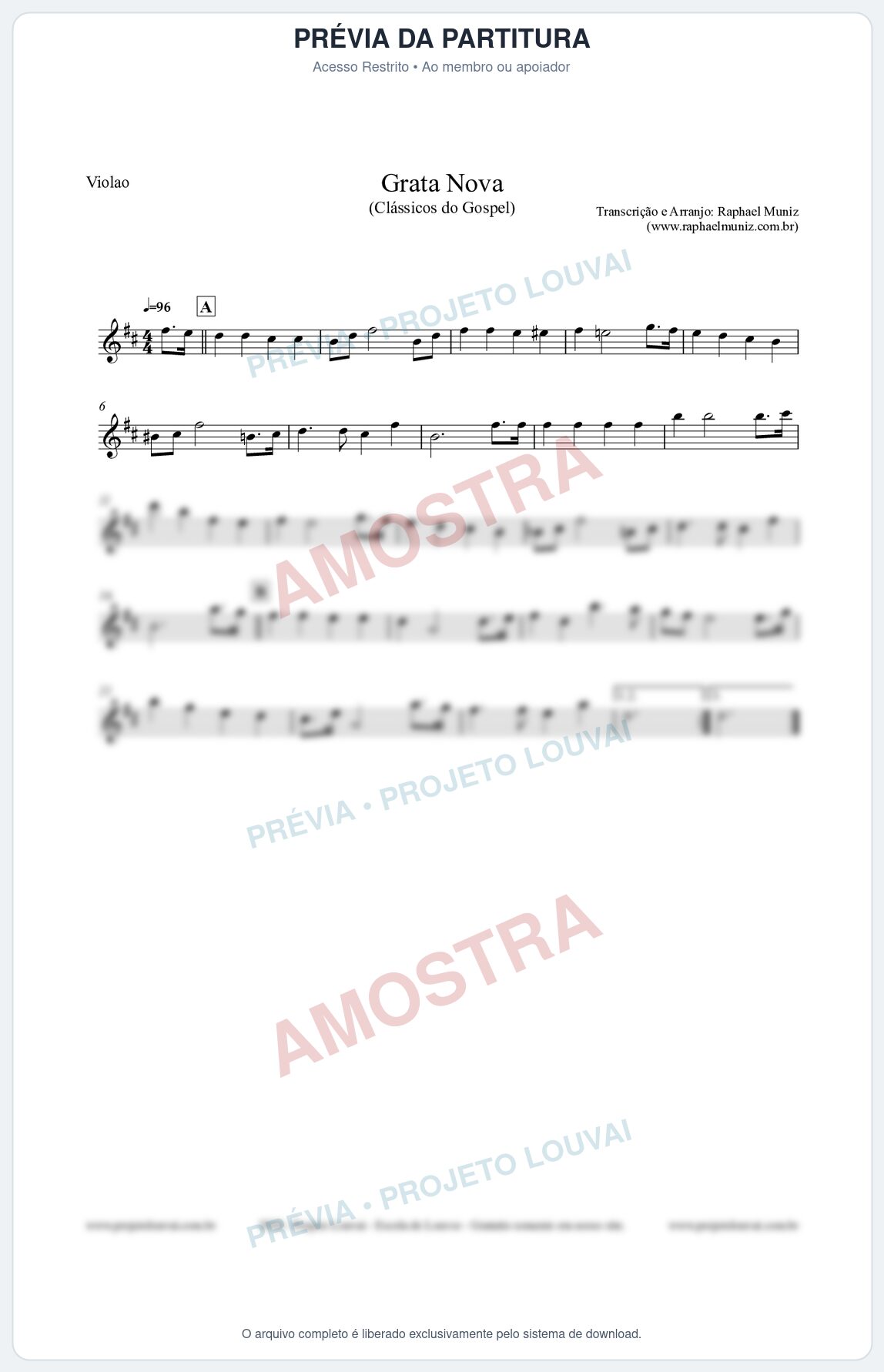 Prévia protegida da primeira página da partitura Partitura para Violão - Grata Nova - Harpa Cristã 18 (Tom Bm) - Clássicos do Gospel