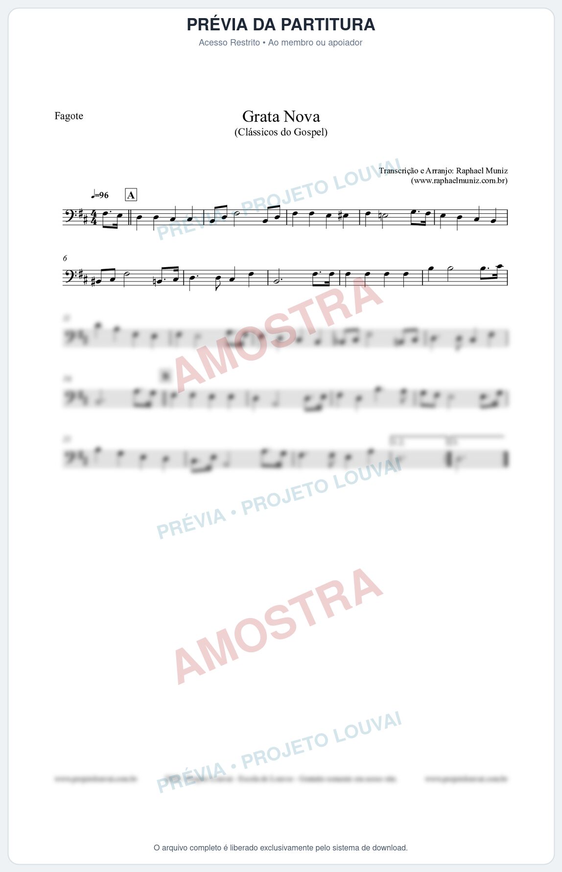 Prévia protegida da primeira página da partitura Partitura para Fagote - Grata Nova - Harpa Cristã 18 (Tom Bm) - Clássicos do Gospel