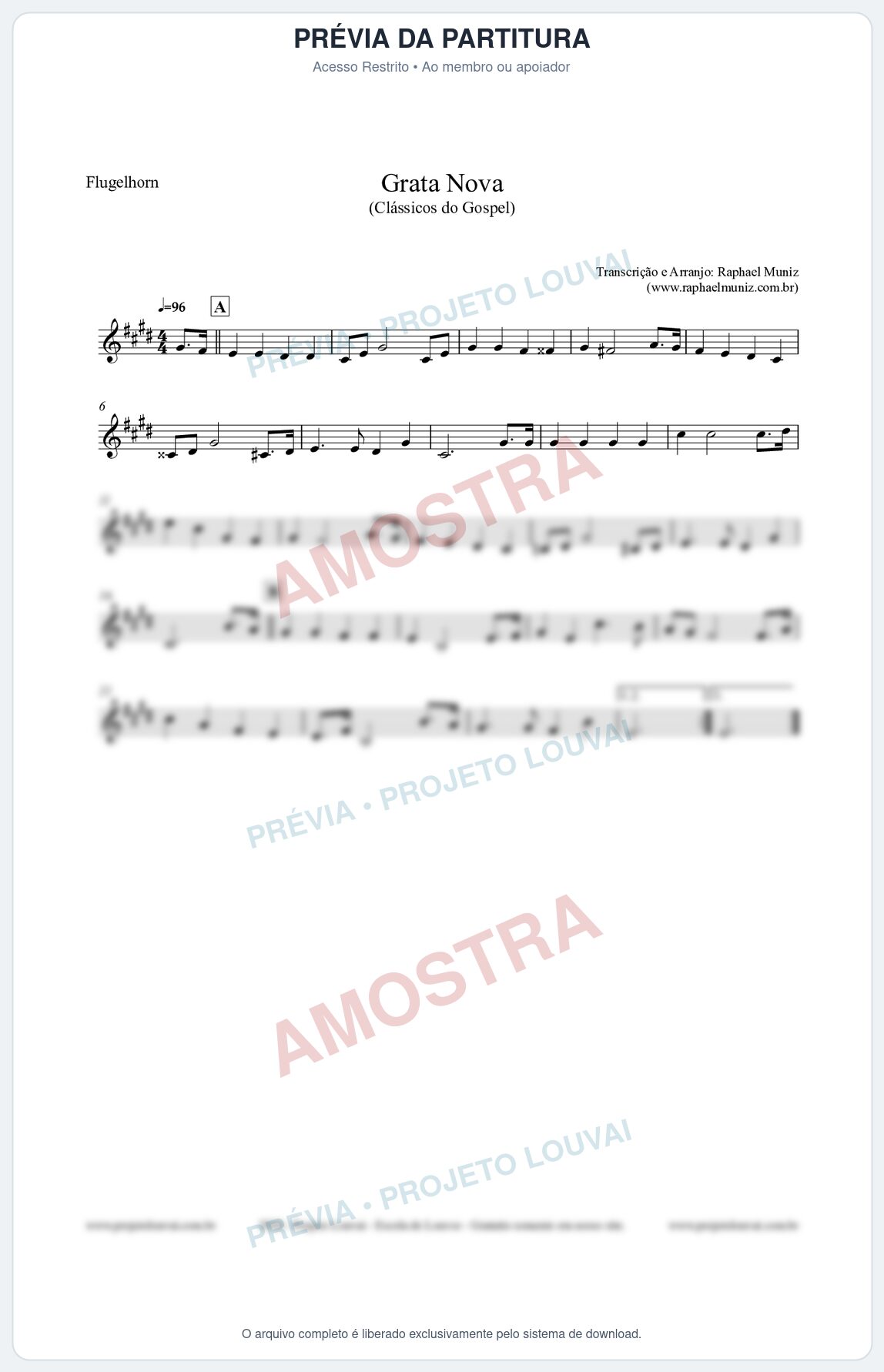 Prévia protegida da primeira página da partitura Partitura para Flugelhorn - Grata Nova - Harpa Cristã 18 (Tom Bm) - Clássicos do Gospel