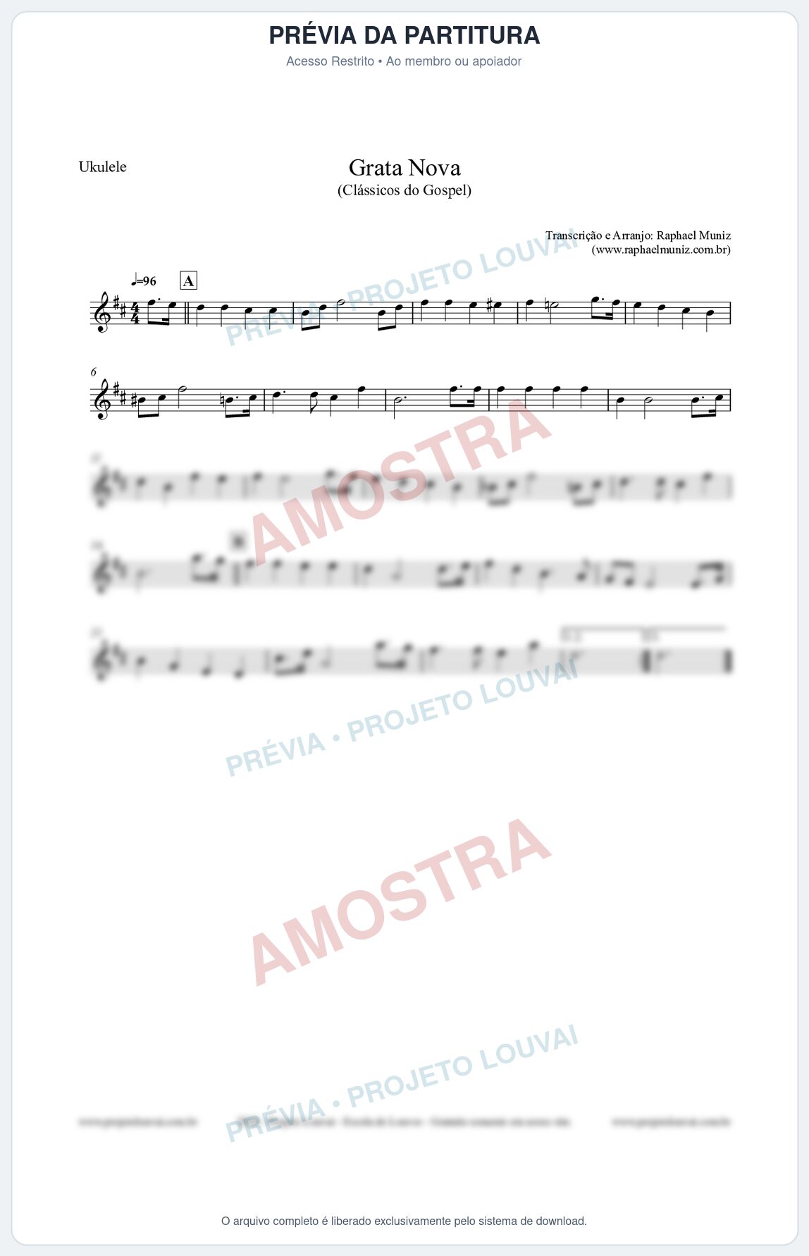 Prévia protegida da primeira página da partitura Partitura para Ukulele - Grata Nova - Harpa Cristã 18 (Tom Bm) - Clássicos do Gospel