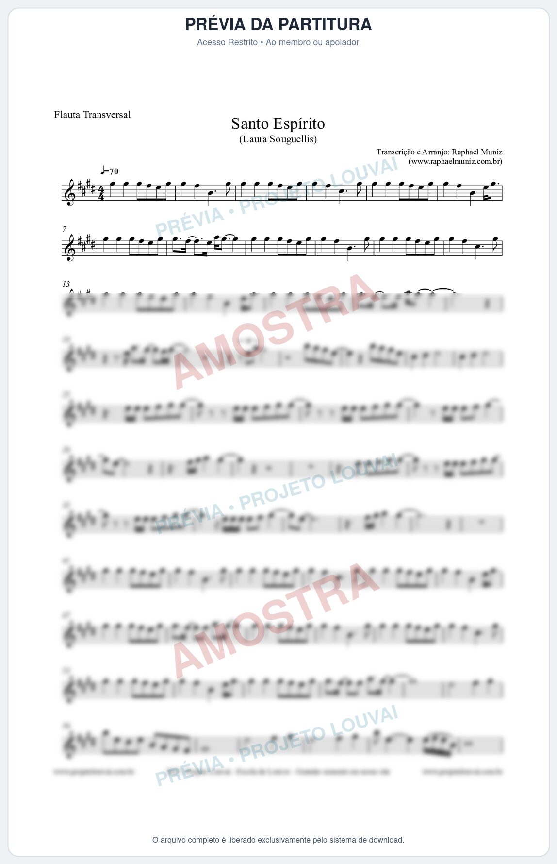Prévia protegida da primeira página da partitura Partitura para Flauta Transversal - Santo Espírito - Laura Souguellis