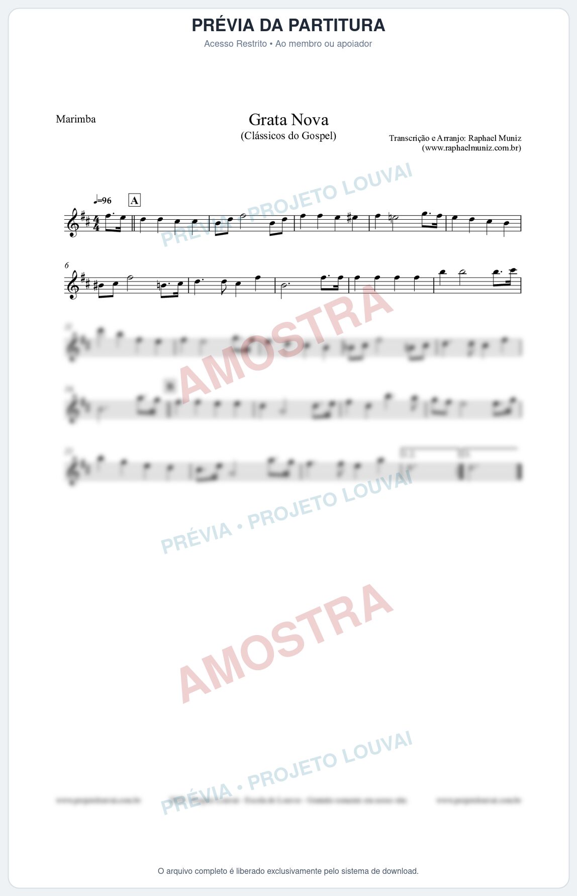 Prévia protegida da primeira página da partitura Partitura para Marimba - Grata Nova - Harpa Cristã 18 (Tom Bm) - Clássicos do Gospel
