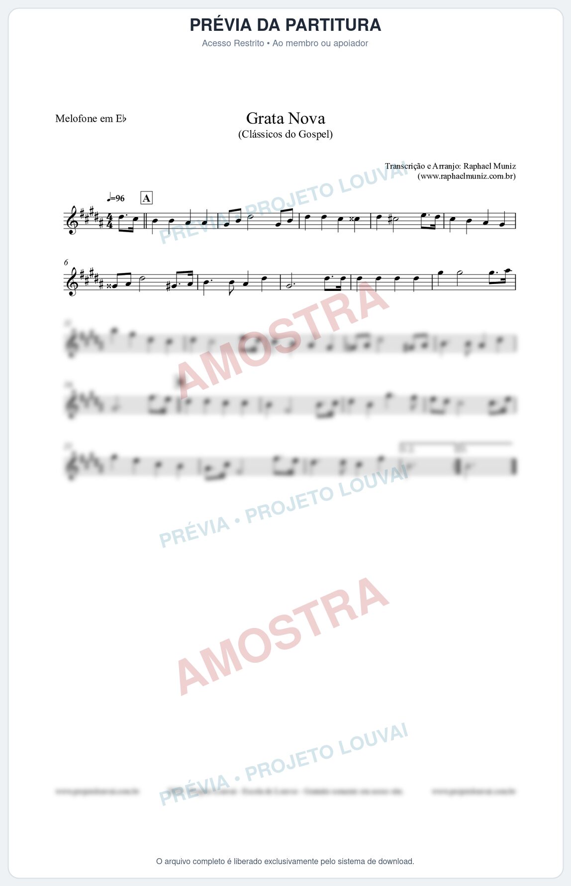 Prévia protegida da primeira página da partitura Partitura para Melofone em Eb - Grata Nova - Harpa Cristã 18 (Tom Bm) - Clássicos do Gospel