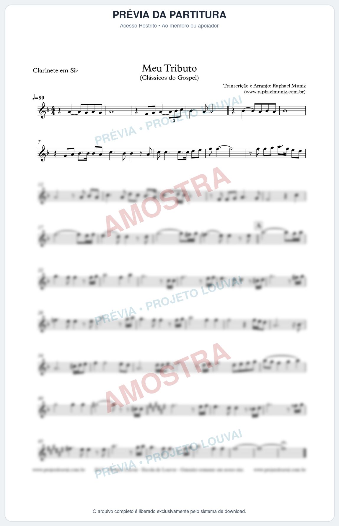 Prévia protegida da primeira página da partitura Partitura para Clarinete - Meu Tributo - Clássicos do Gospel