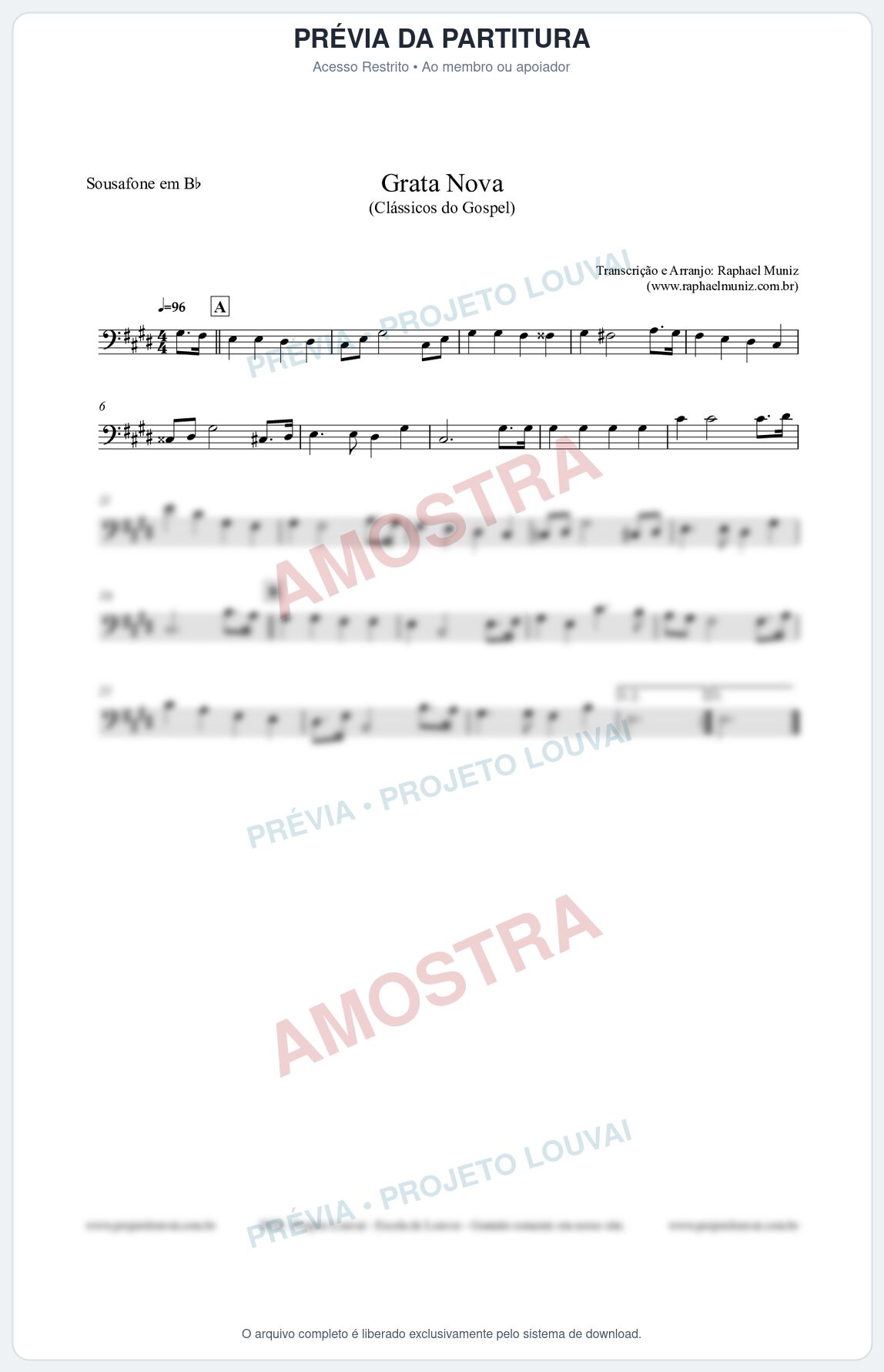 Prévia protegida da primeira página da partitura Partitura para Sousafone em Bb - Grata Nova - Harpa Cristã 18 (Tom Bm) - Clássicos do Gospel