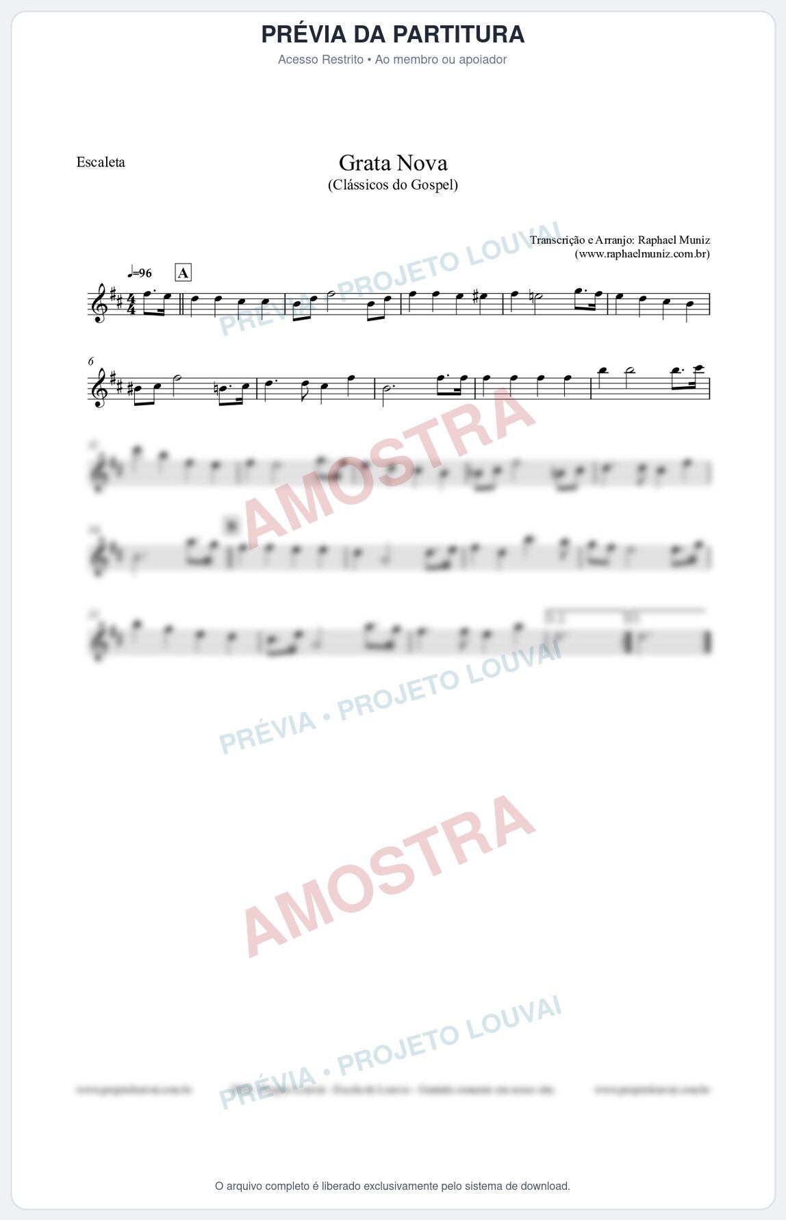 Prévia protegida da primeira página da partitura Partitura para Escaleta - Grata Nova - Harpa Cristã 18 (Tom Bm) - Clássicos do Gospel