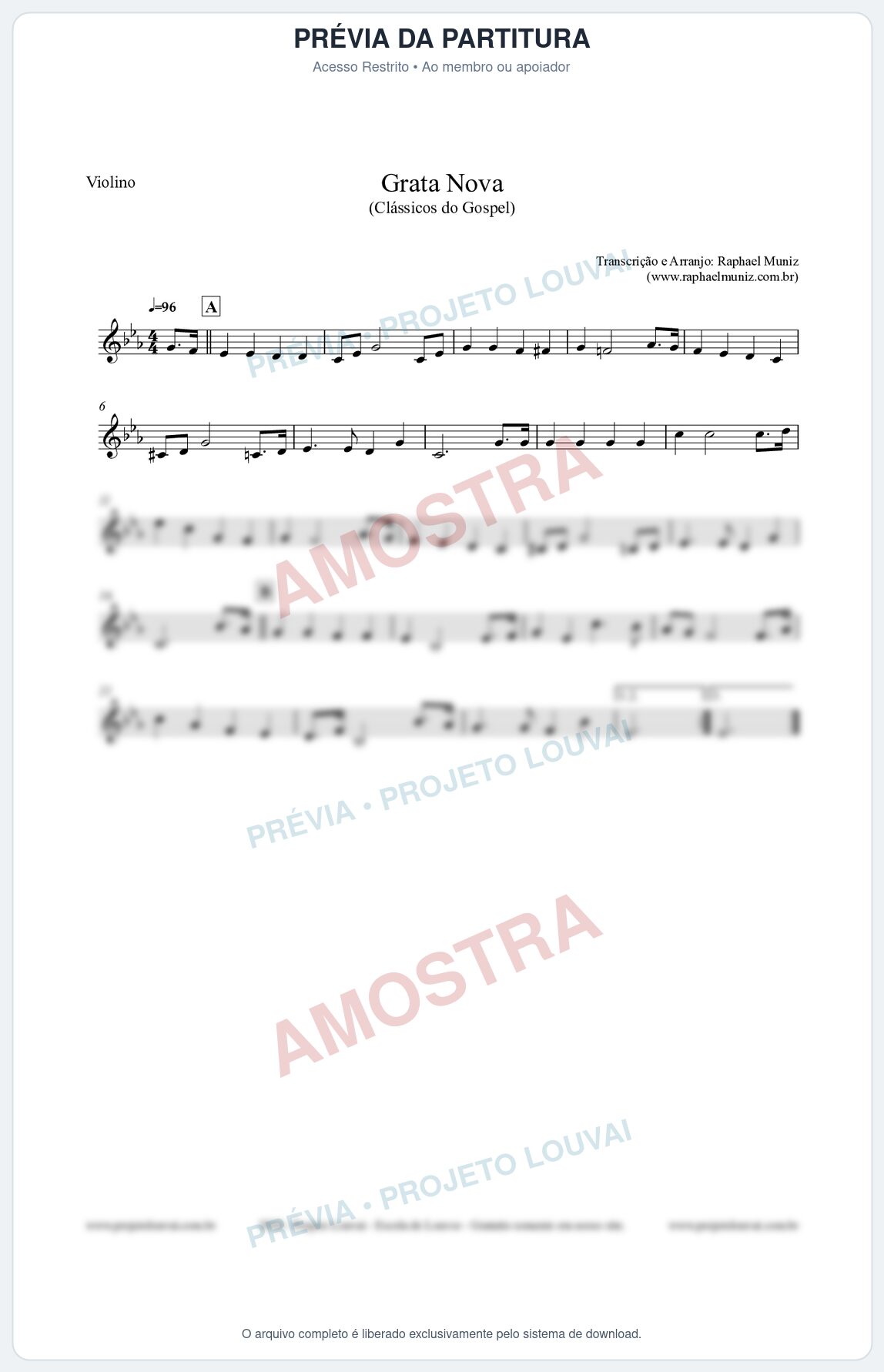 Prévia protegida da primeira página da partitura Partitura para Violino - Grata Nova - Harpa Cristã 18 (Tom Cm) - Clássicos do Gospel