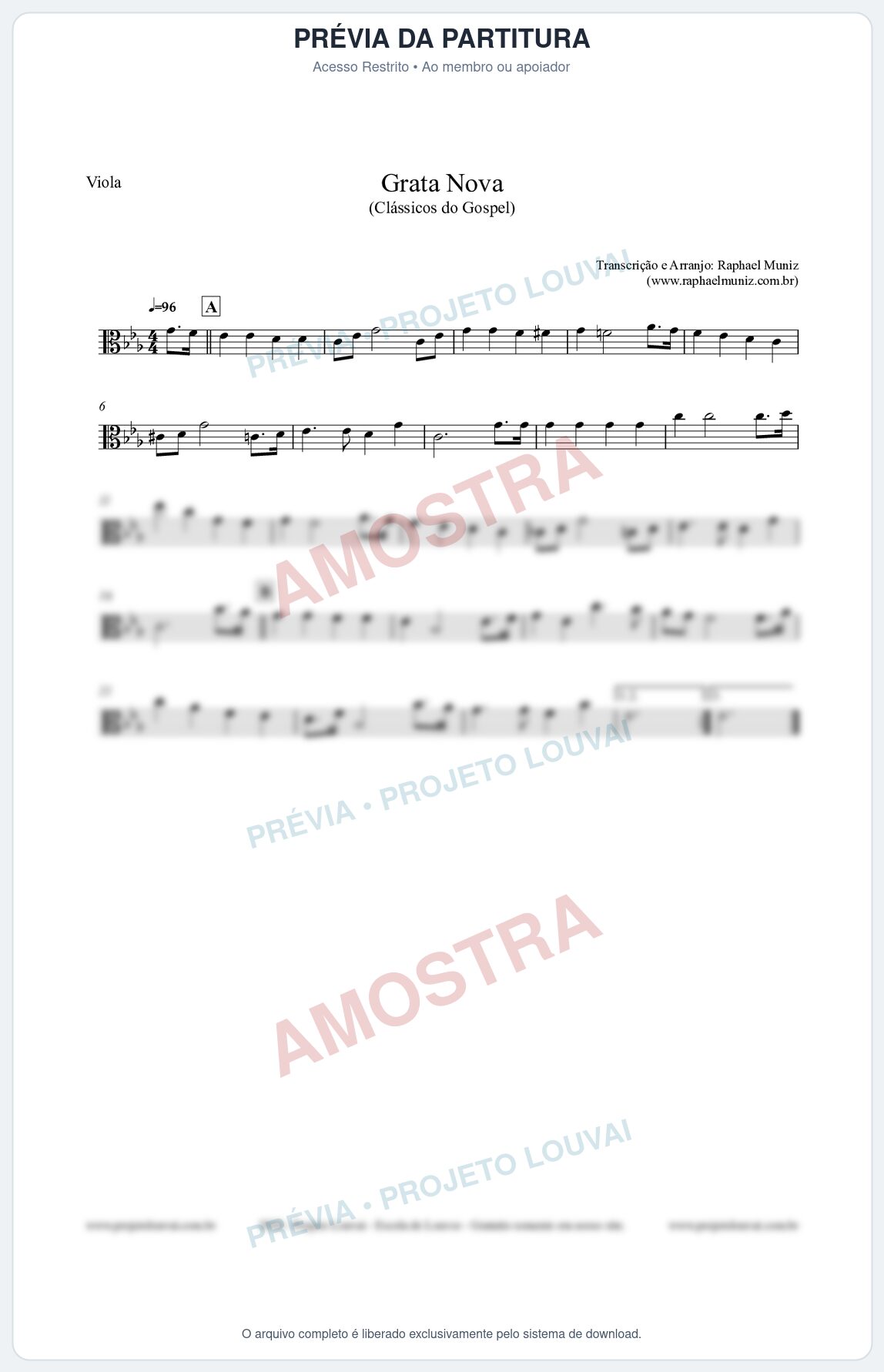 Prévia protegida da primeira página da partitura Partitura para Viola - Grata Nova - Harpa Cristã 18 (Tom Cm) - Clássicos do Gospel