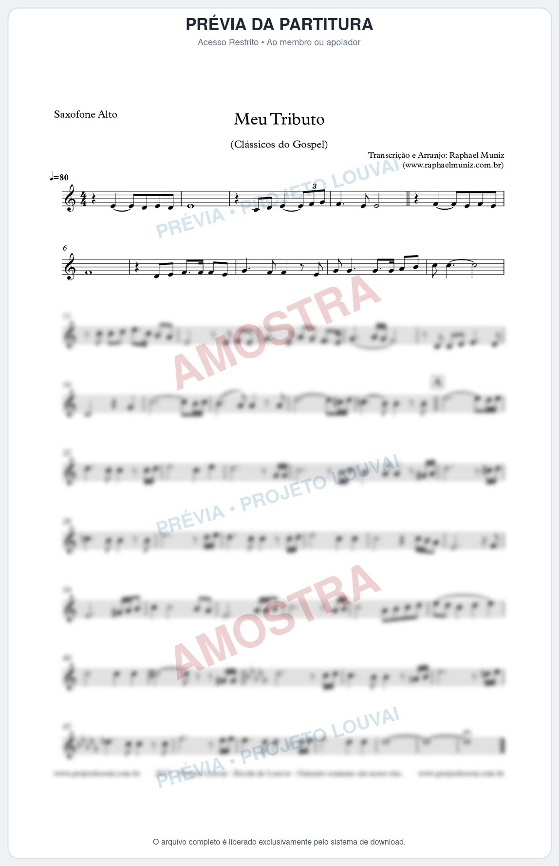 Prévia protegida da primeira página da partitura Partitura para Sax Alto - Meu Tributo - Clássicos do Gospel