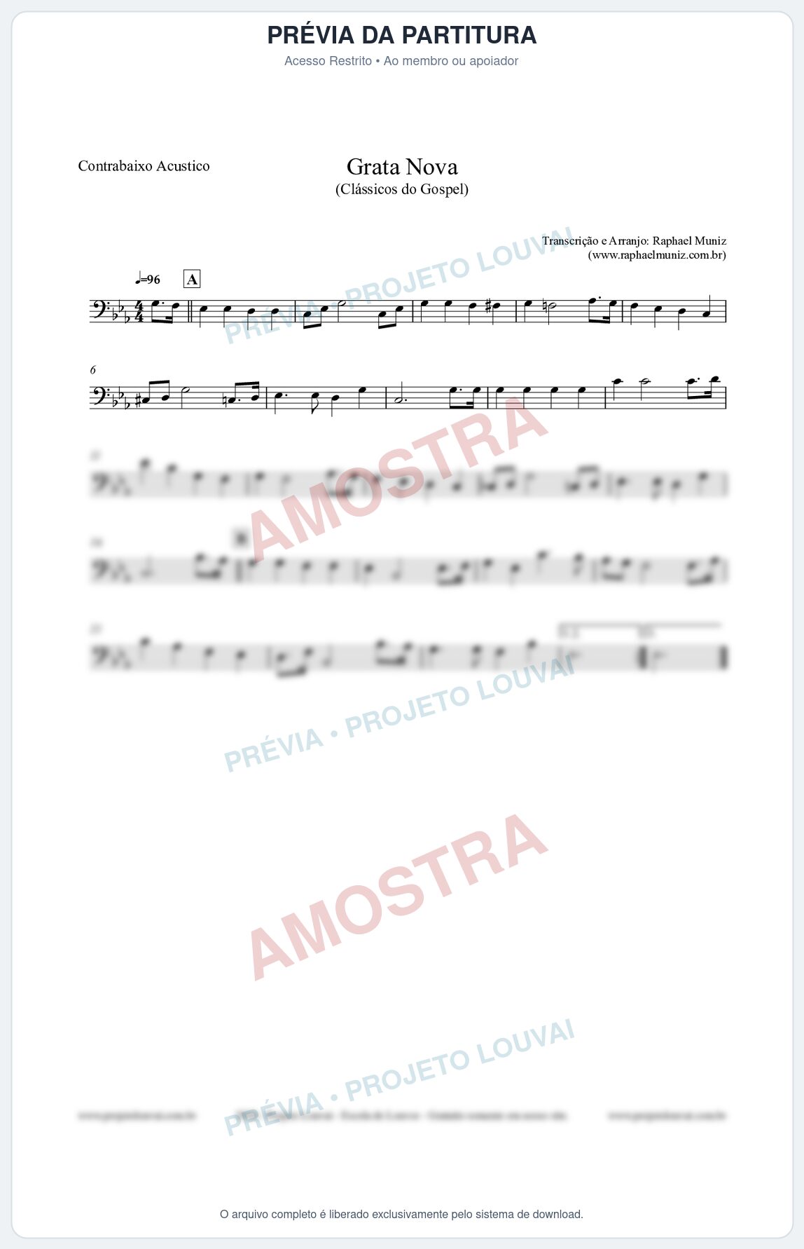 Prévia protegida da primeira página da partitura Partitura para Contrabaixo Acústico - Grata Nova - Harpa Cristã 18 (Tom Cm) - Clássicos do Gospel