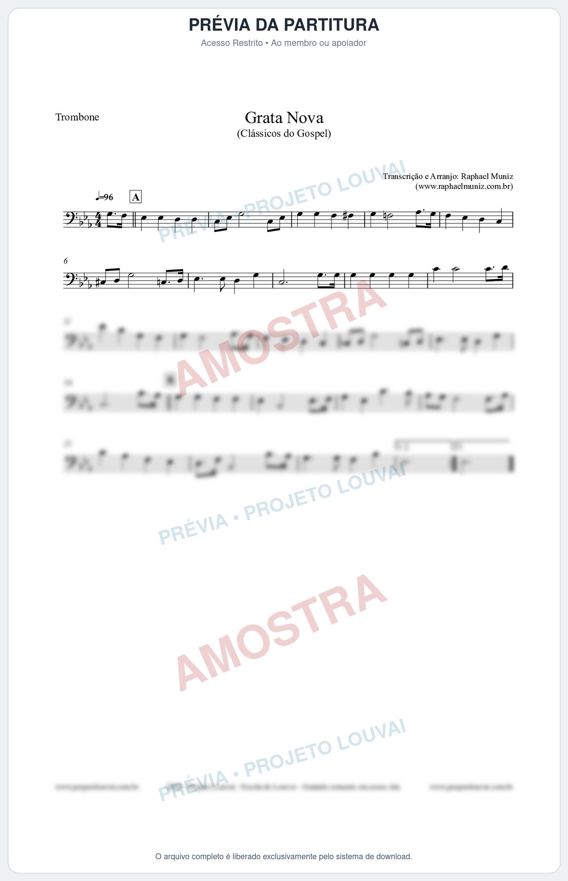 Prévia protegida da primeira página da partitura Partitura para Trombone - Grata Nova - Harpa Cristã 18 (Tom Cm) - Clássicos do Gospel