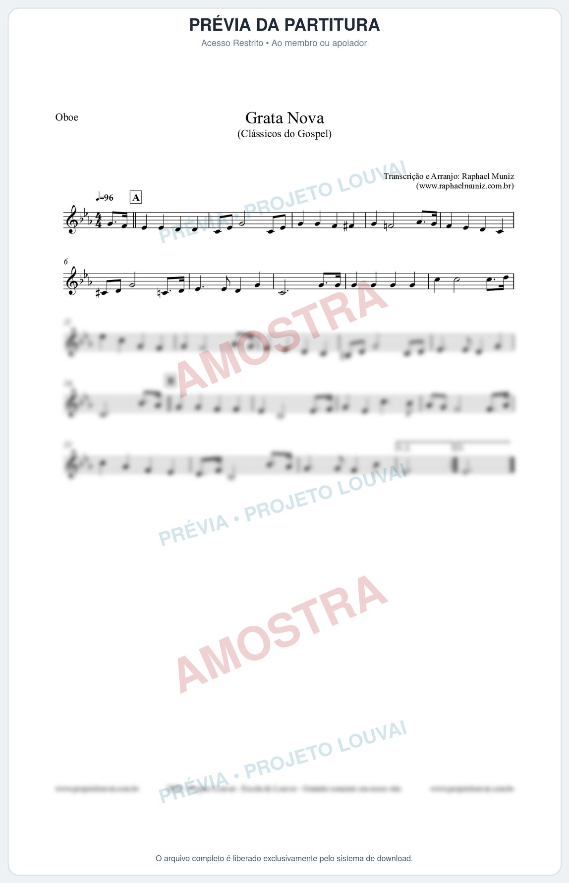 Prévia protegida da primeira página da partitura Partitura para Oboé - Grata Nova - Harpa Cristã 18 (Tom Cm) - Clássicos do Gospel