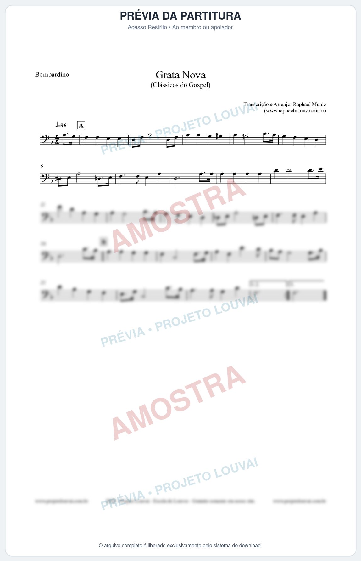Prévia protegida da primeira página da partitura Partitura para Bombardino - Grata Nova - Harpa Cristã 18 (Tom Cm) - Clássicos do Gospel