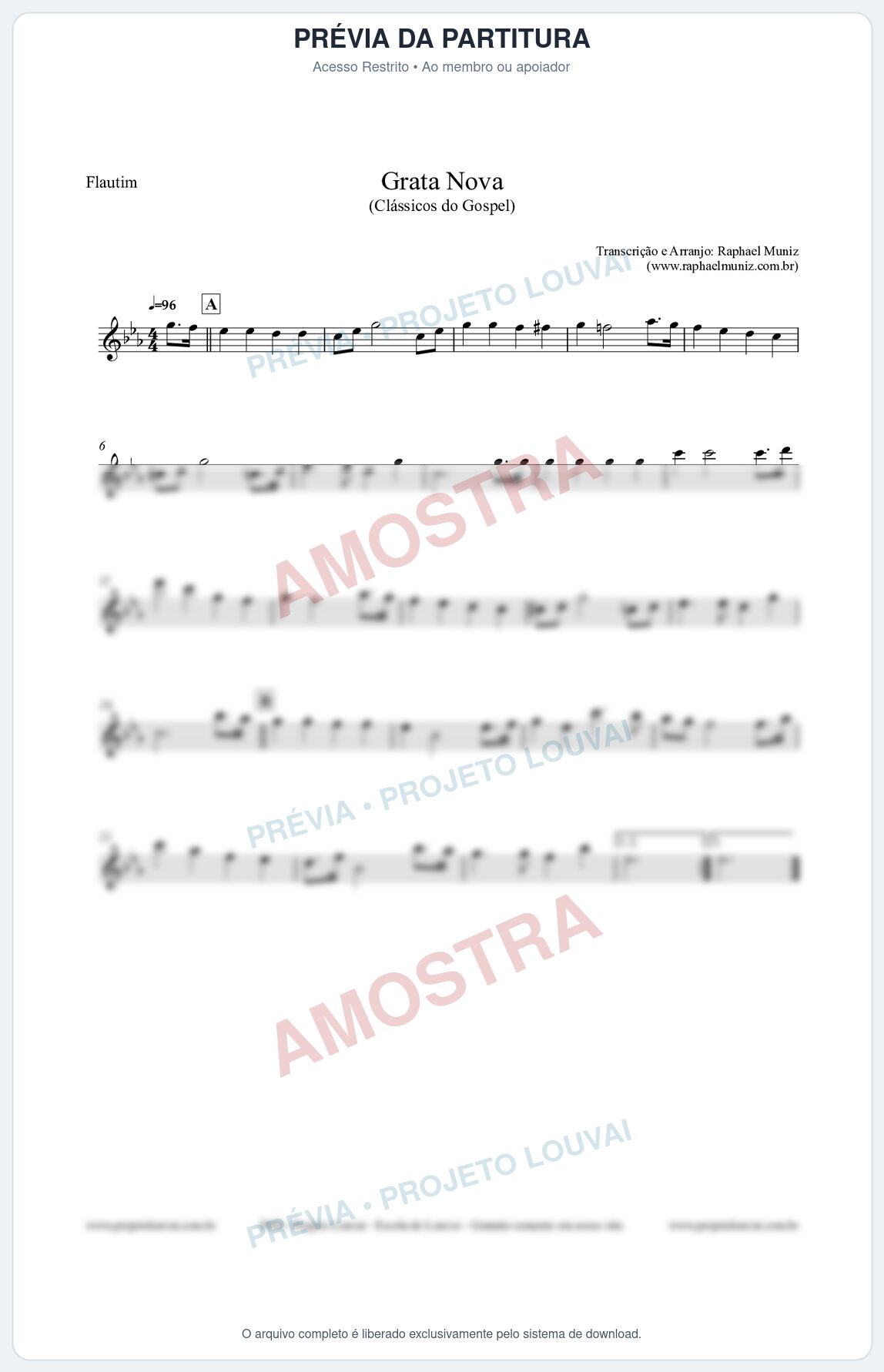 Prévia protegida da primeira página da partitura Partitura para Flautim - Grata Nova - Harpa Cristã 18 (Tom Cm) - Clássicos do Gospel