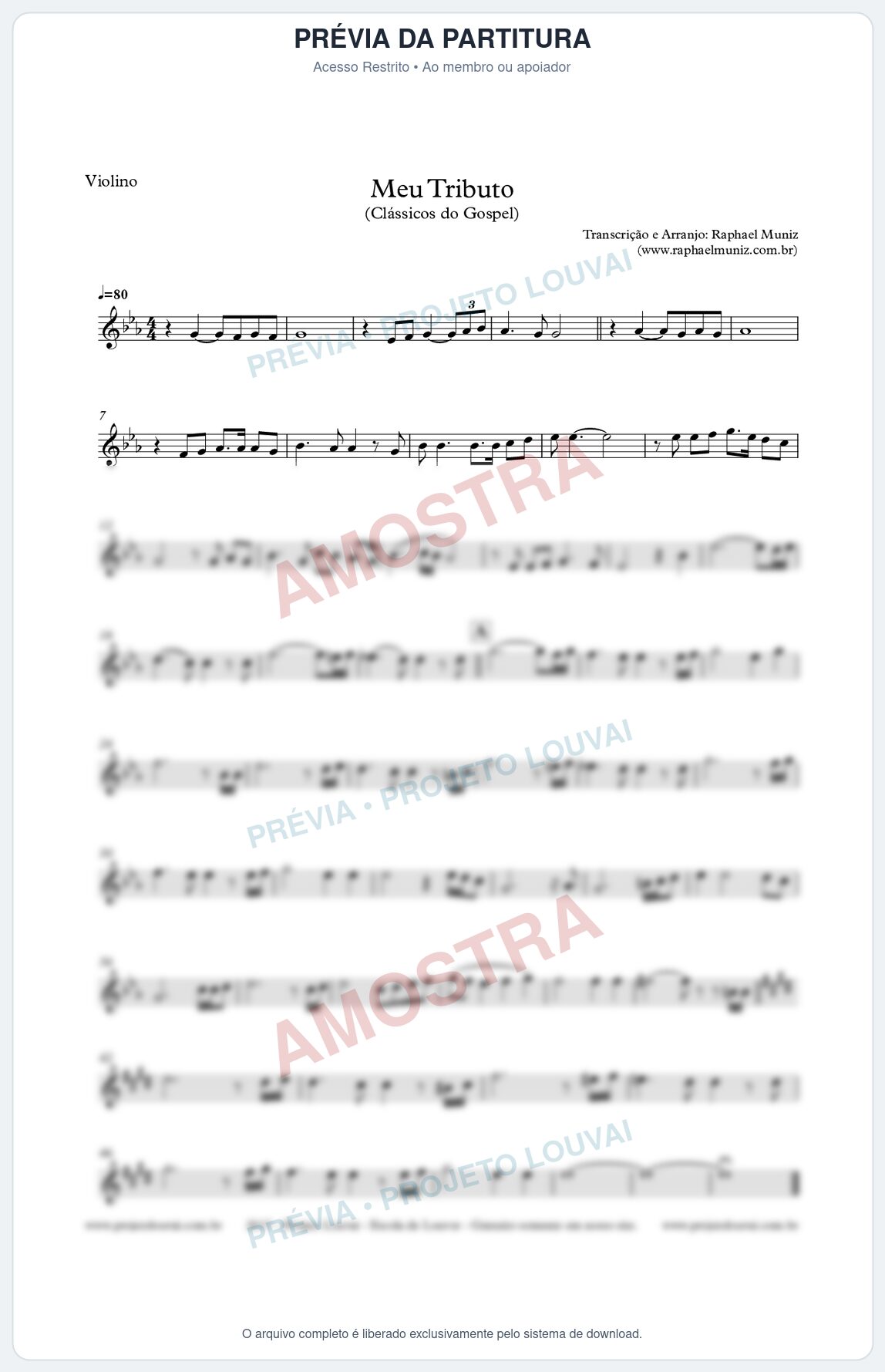 Prévia protegida da primeira página da partitura Partitura para Violino - Meu Tributo - Clássicos do Gospel
