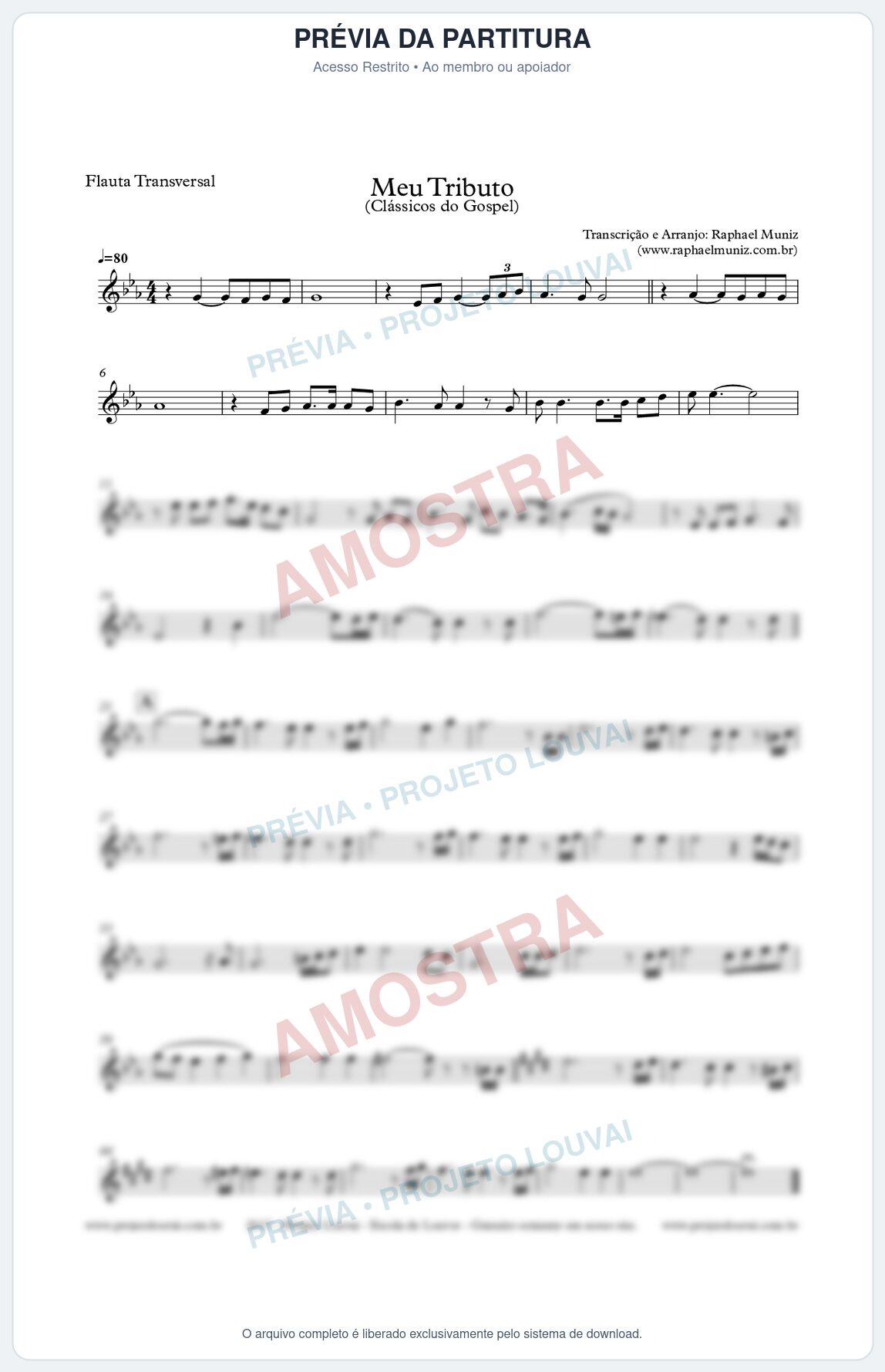 Prévia protegida da primeira página da partitura Partitura para Flauta Transversal - Meu Tributo - Clássicos do Gospel