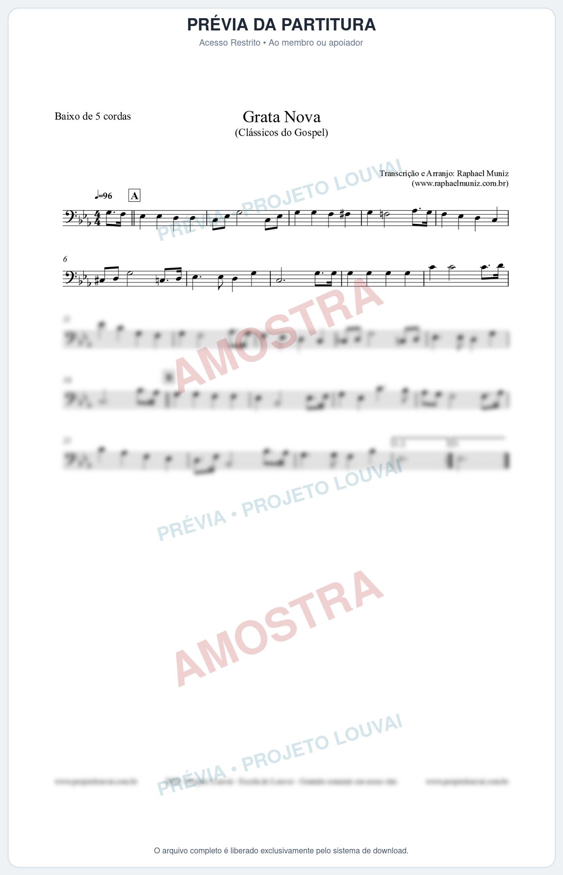 Prévia protegida da primeira página da partitura Partitura para Baixo de 5 cordas - Grata Nova - Harpa Cristã 18 (Tom Cm) - Clássicos do Gospel