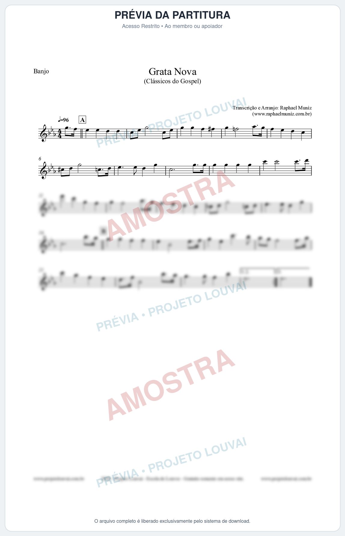 Prévia protegida da primeira página da partitura Partitura para Banjo - Grata Nova - Harpa Cristã 18 (Tom Cm) - Clássicos do Gospel