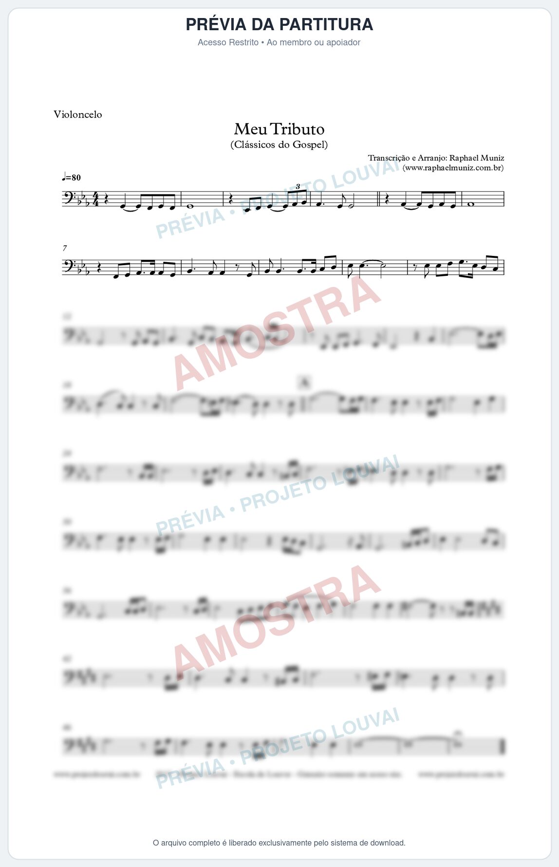 Prévia protegida da primeira página da partitura Partitura para Violoncelo - Meu Tributo - Clássicos do Gospel
