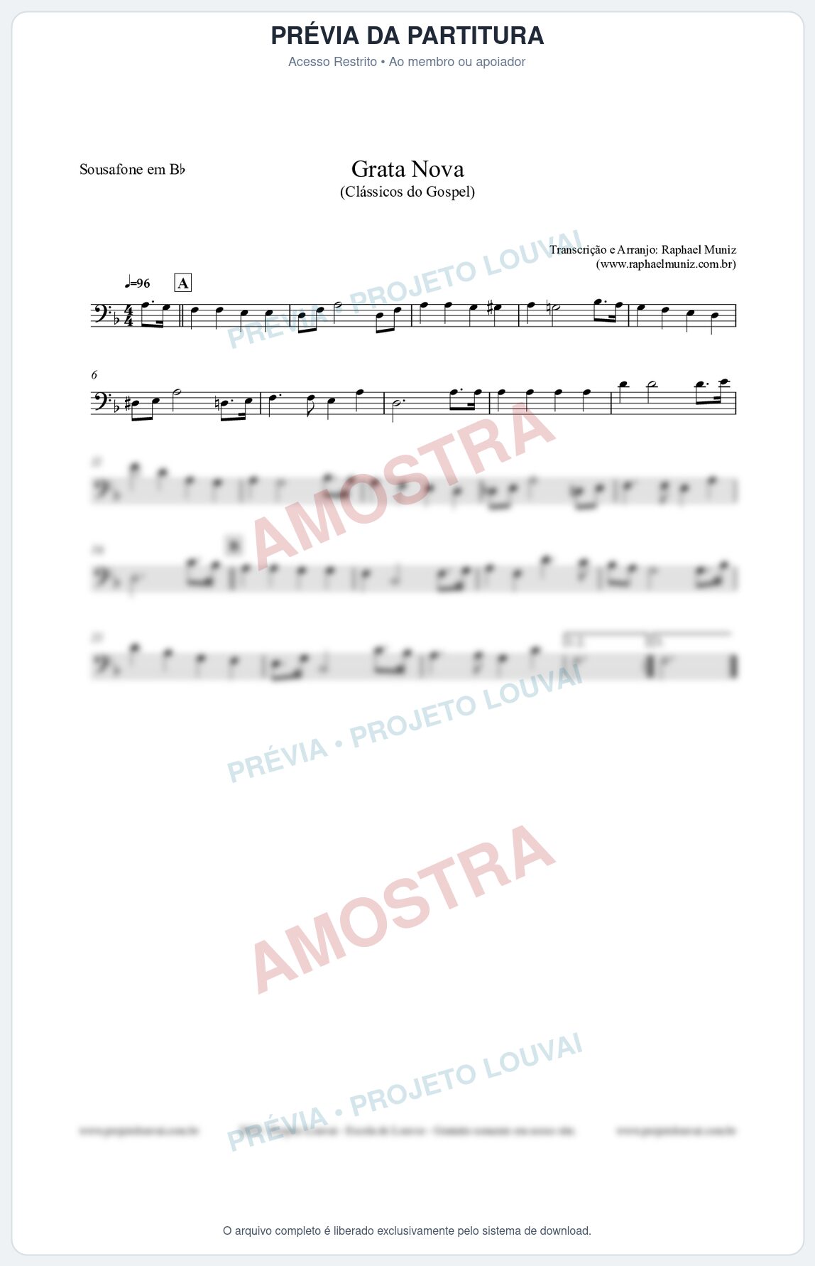 Prévia protegida da primeira página da partitura Partitura para Sousafone em Bb - Grata Nova - Harpa Cristã 18 (Tom Cm) - Clássicos do Gospel