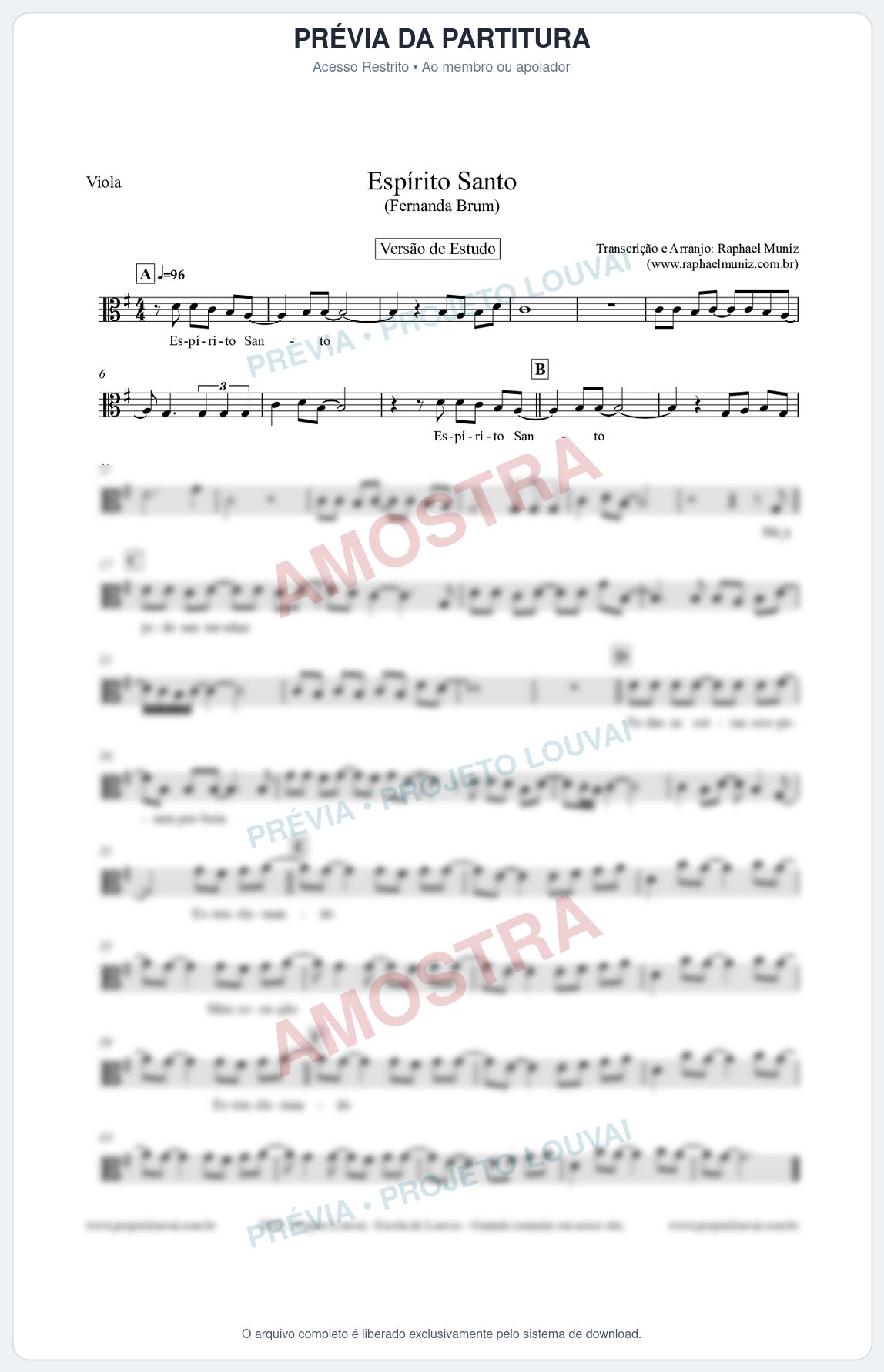 Prévia protegida da primeira página da partitura Partitura para Viola - Espírito Santo (Versão de Estudo) - Fernanda Brum