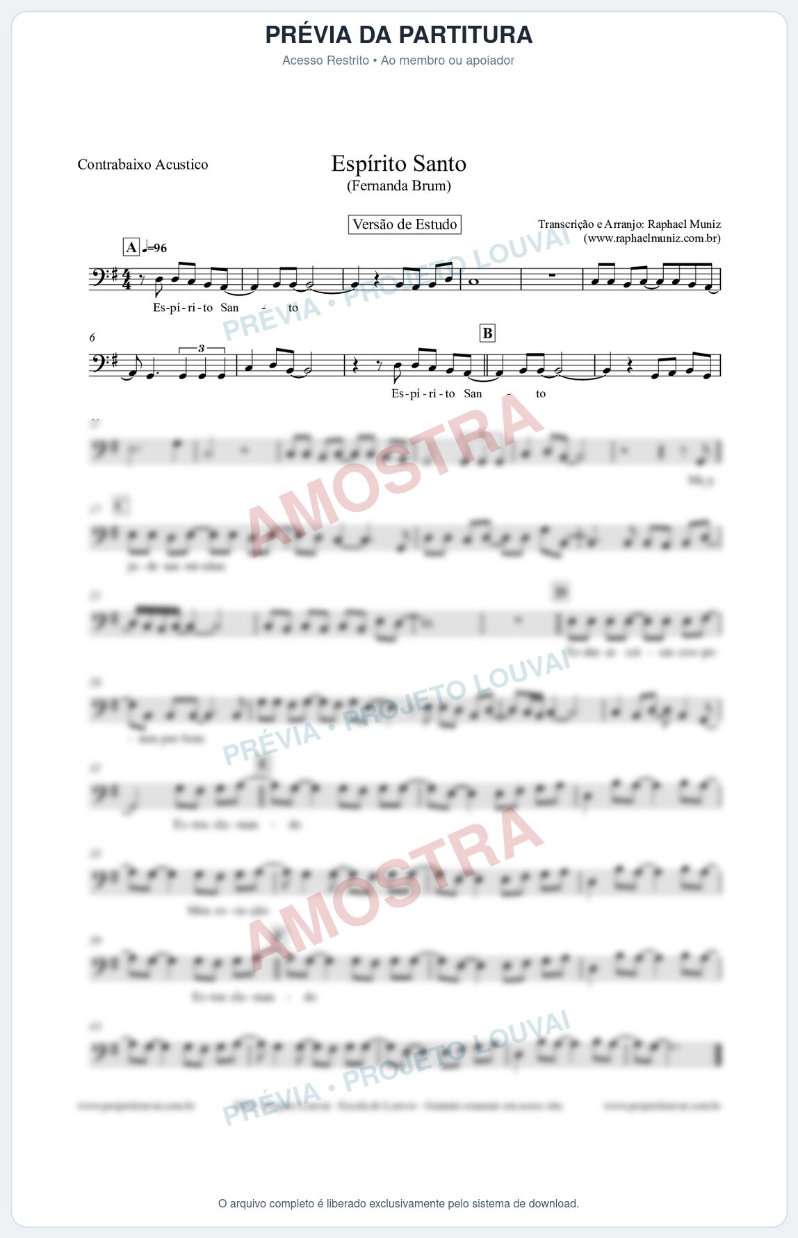 Prévia protegida da primeira página da partitura Partitura para Contrabaixo Acústico - Espírito Santo (Versão de Estudo) - Fernanda Brum