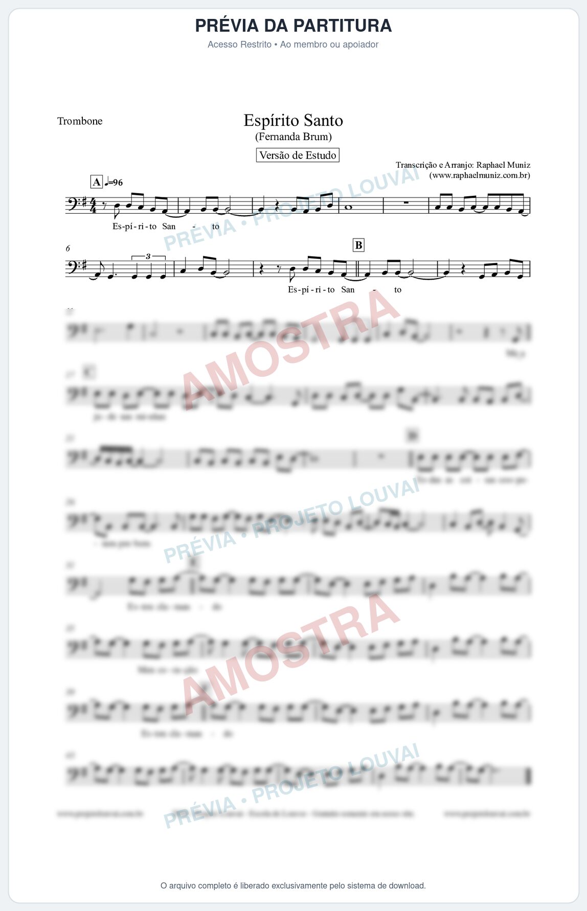 Prévia protegida da primeira página da partitura Partitura para Trombone - Espírito Santo (Versão de Estudo) - Fernanda Brum