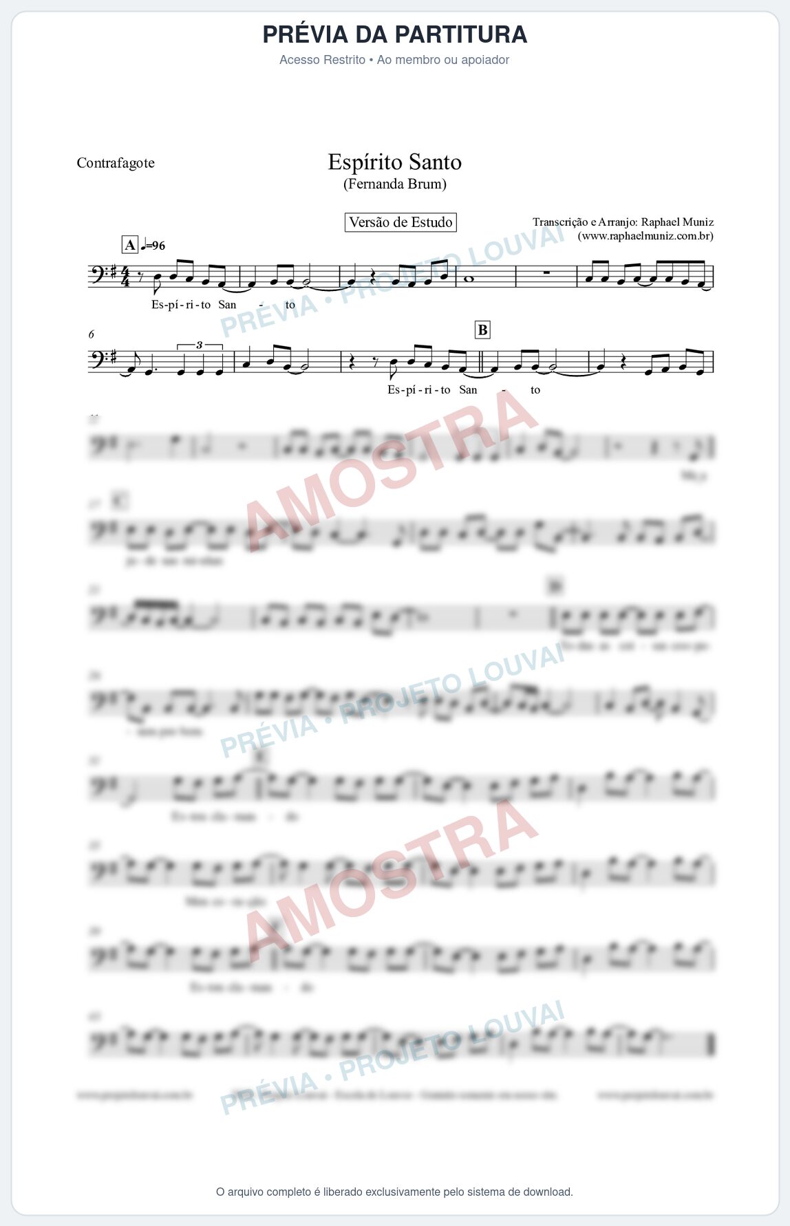 Prévia protegida da primeira página da partitura Partitura para Contrafagote - Espírito Santo (Versão de Estudo) - Fernanda Brum