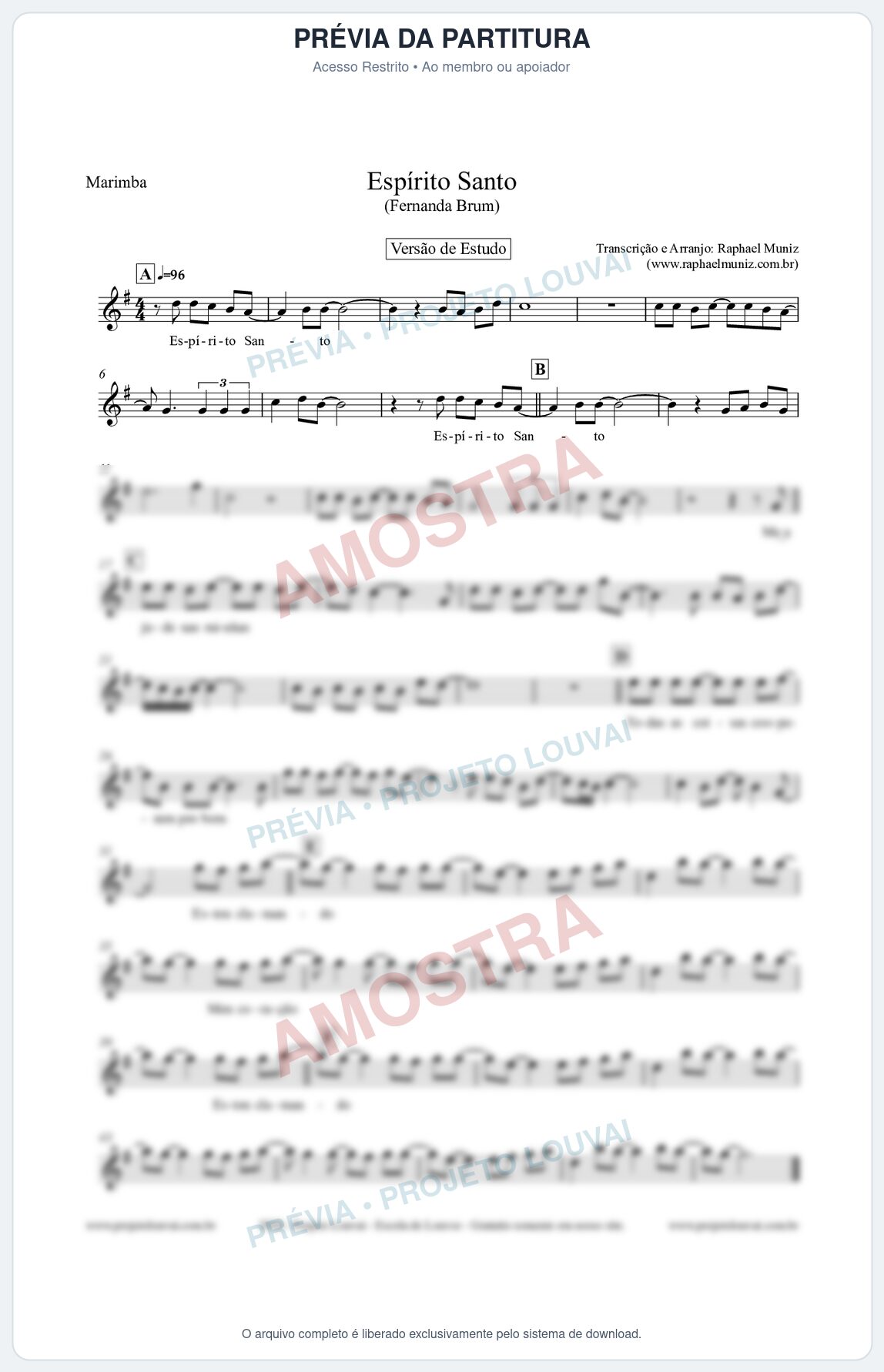 Prévia protegida da primeira página da partitura Partitura para Marimba - Espírito Santo (Versão de Estudo) - Fernanda Brum