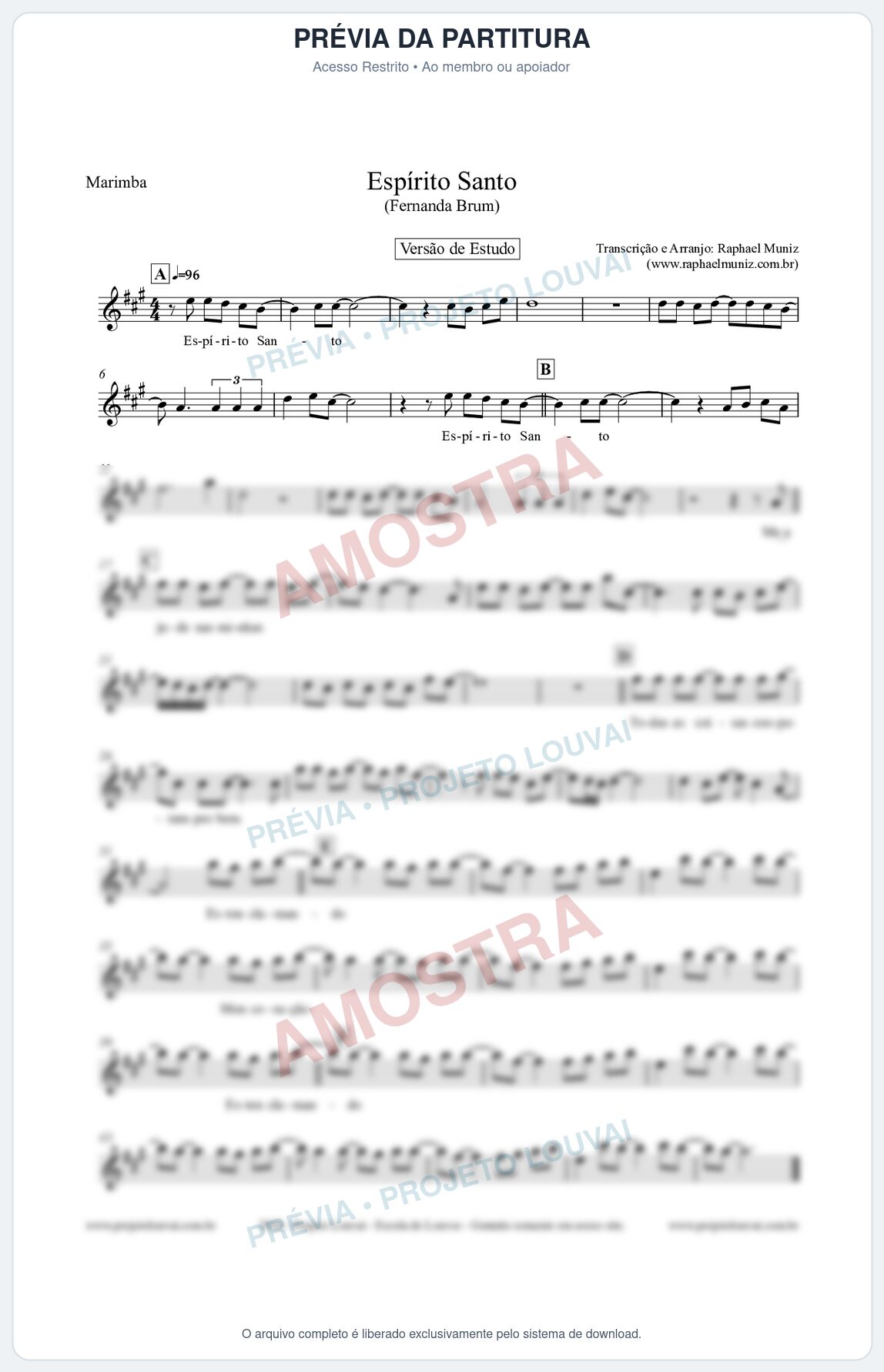 Prévia protegida da primeira página da partitura Partitura para Marimba - Espírito Santo (Versão de Estudo) - Fernanda Brum