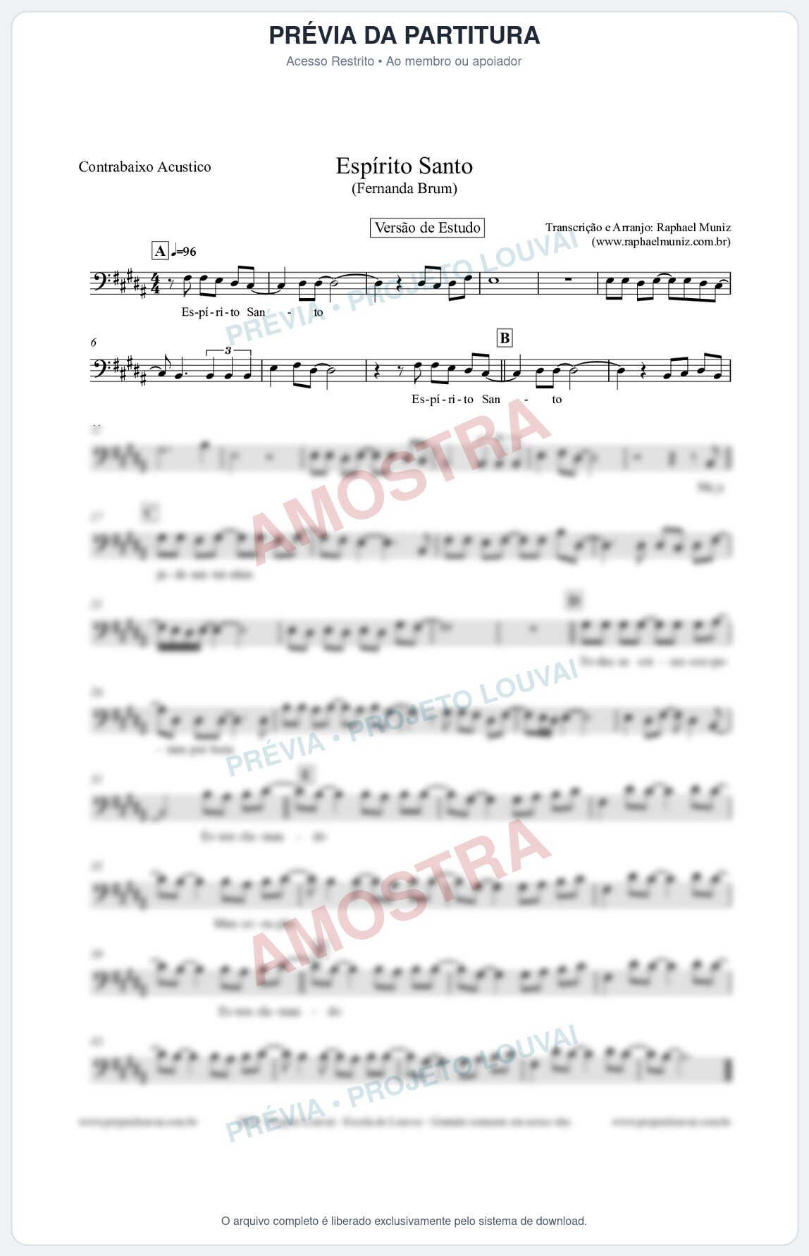 Prévia protegida da primeira página da partitura Partitura para Contrabaixo Acústico - Espírito Santo (Versão de Estudo) - Fernanda Brum