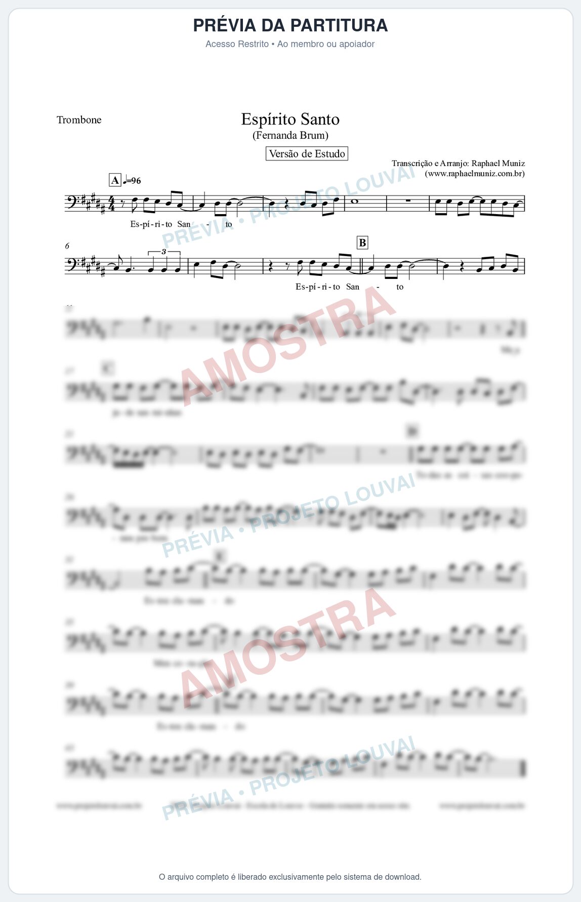 Prévia protegida da primeira página da partitura Partitura para Trombone - Espírito Santo (Versão de Estudo) - Fernanda Brum