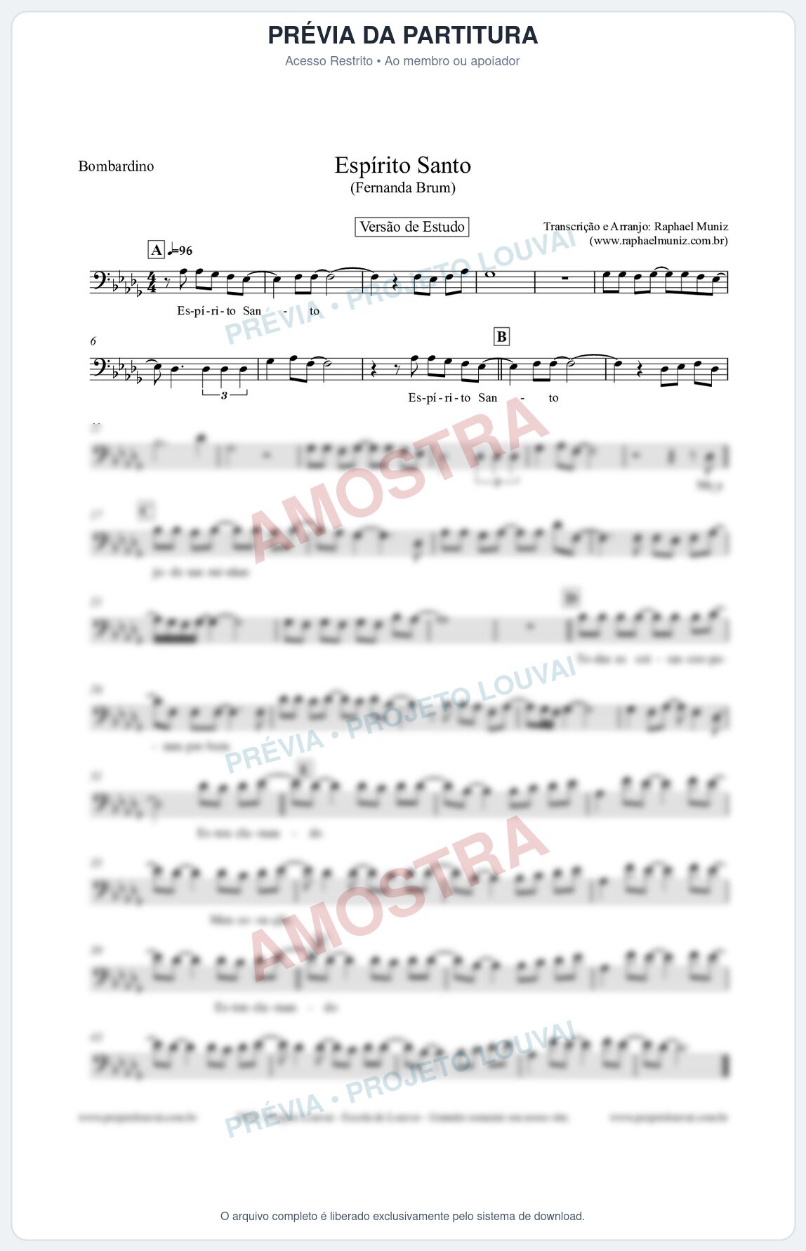 Prévia protegida da primeira página da partitura Partitura para Bombardino - Espírito Santo (Versão de Estudo) - Fernanda Brum